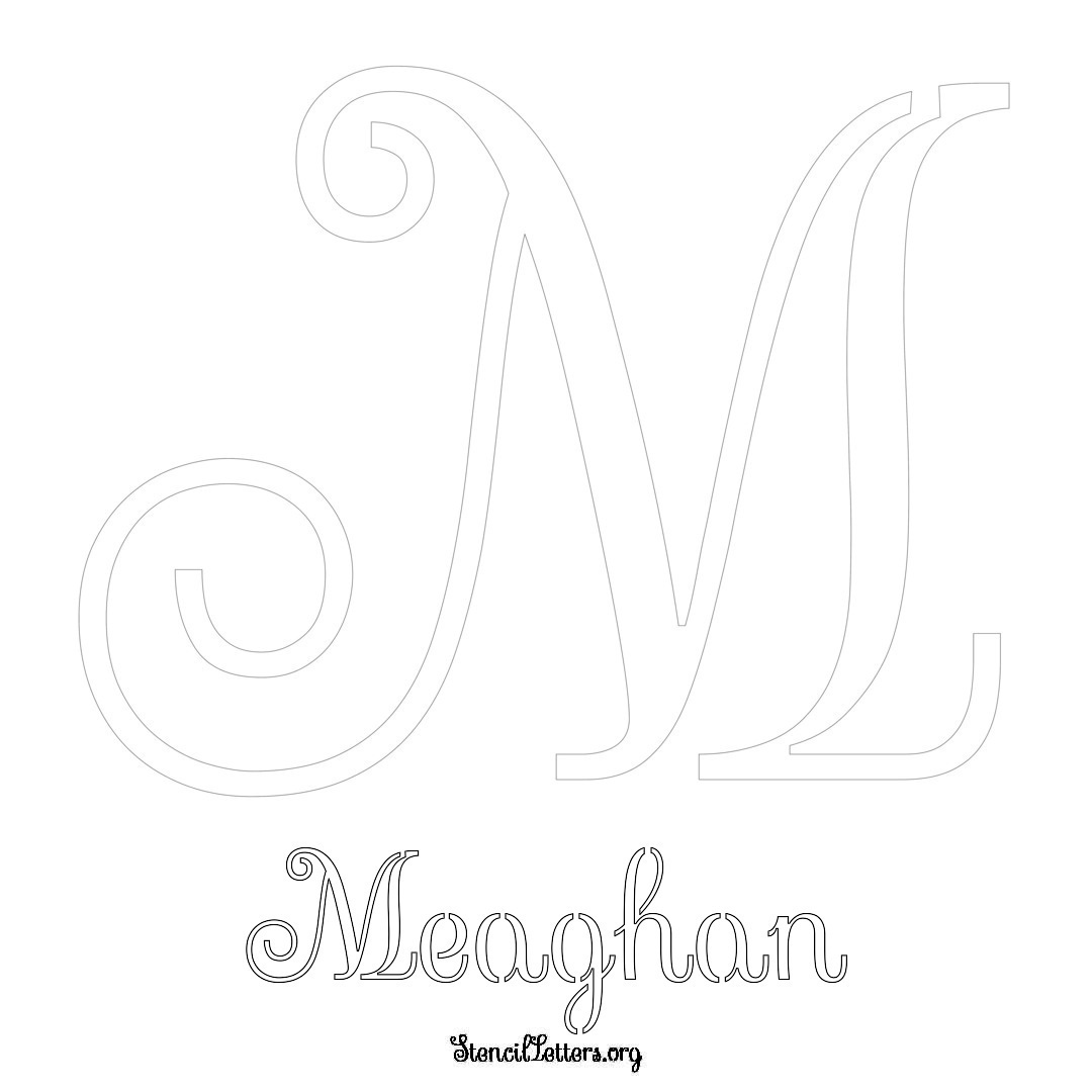 Meaghan printable name initial stencil in Ornamental Cursive Lettering