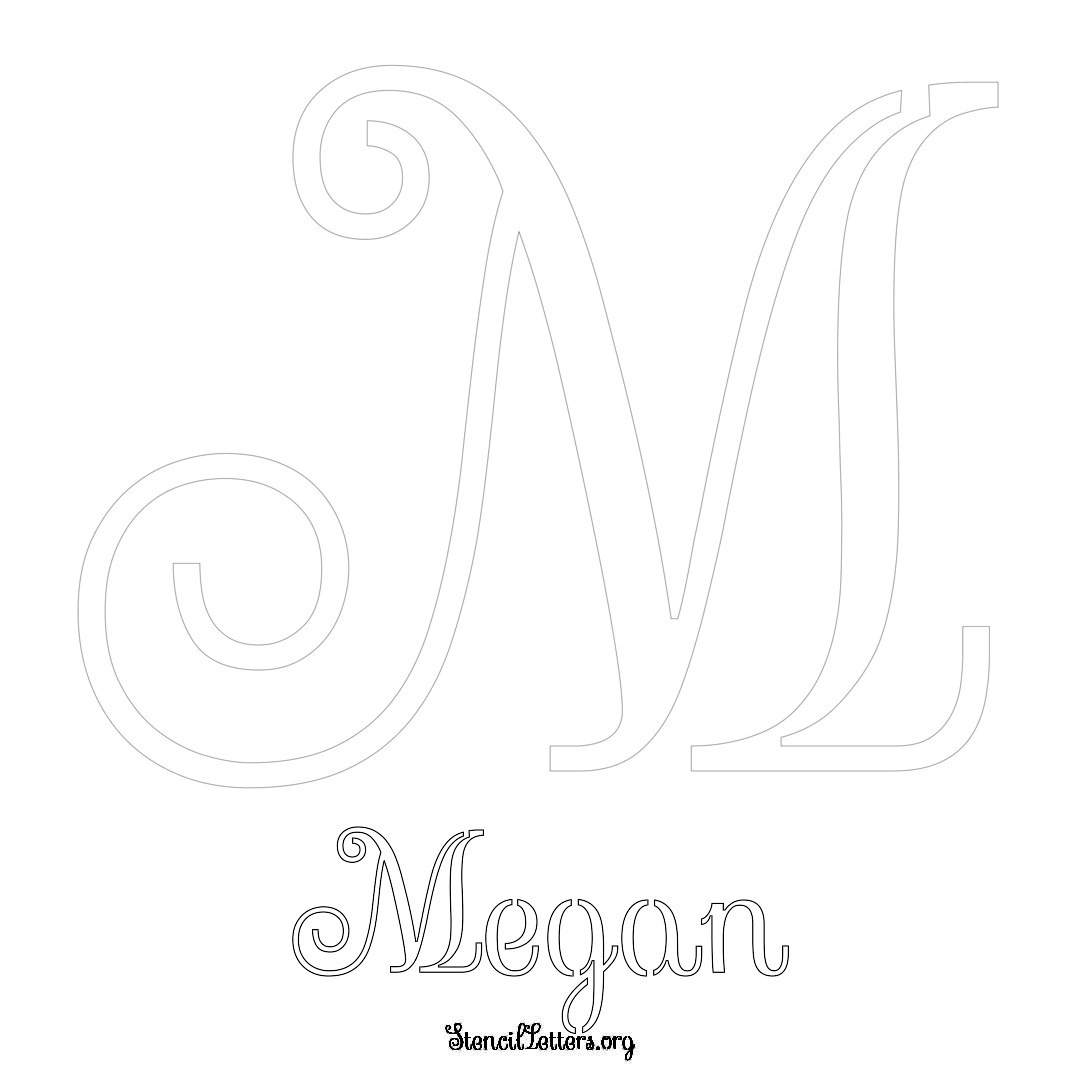Megan printable name initial stencil in Ornamental Cursive Lettering