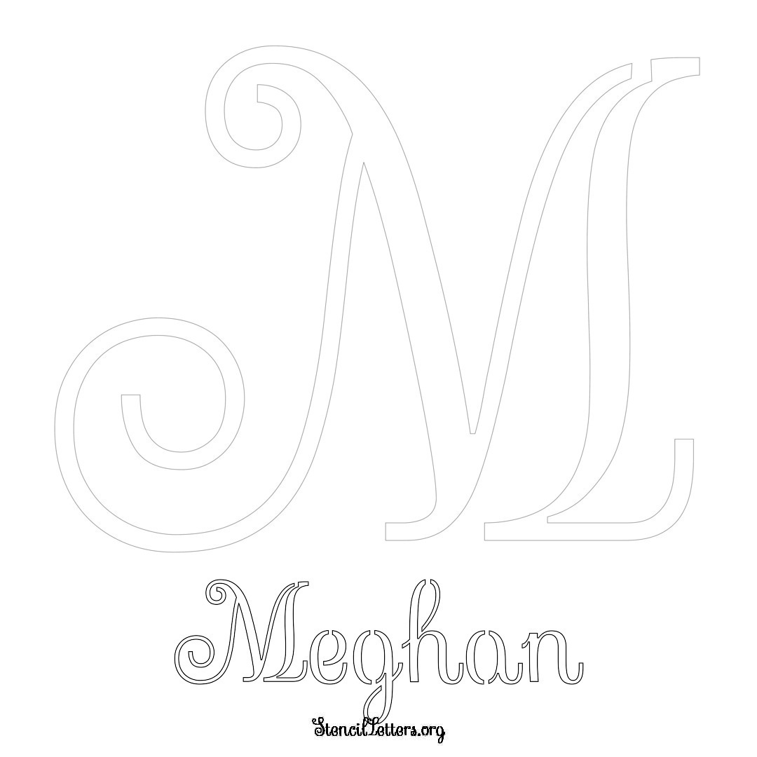 Meghan printable name initial stencil in Ornamental Cursive Lettering