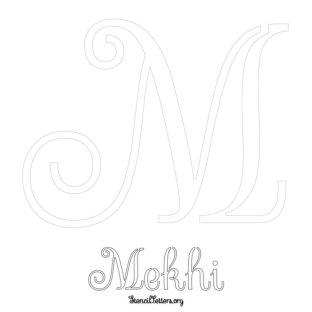 Mekhi printable name initial stencil in Ornamental Cursive Lettering