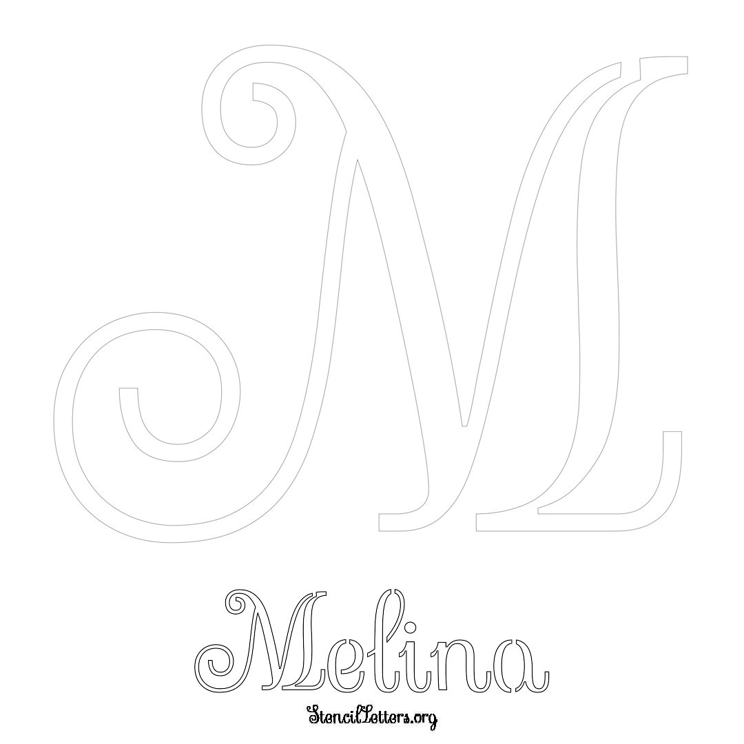 Melina printable name initial stencil in Ornamental Cursive Lettering