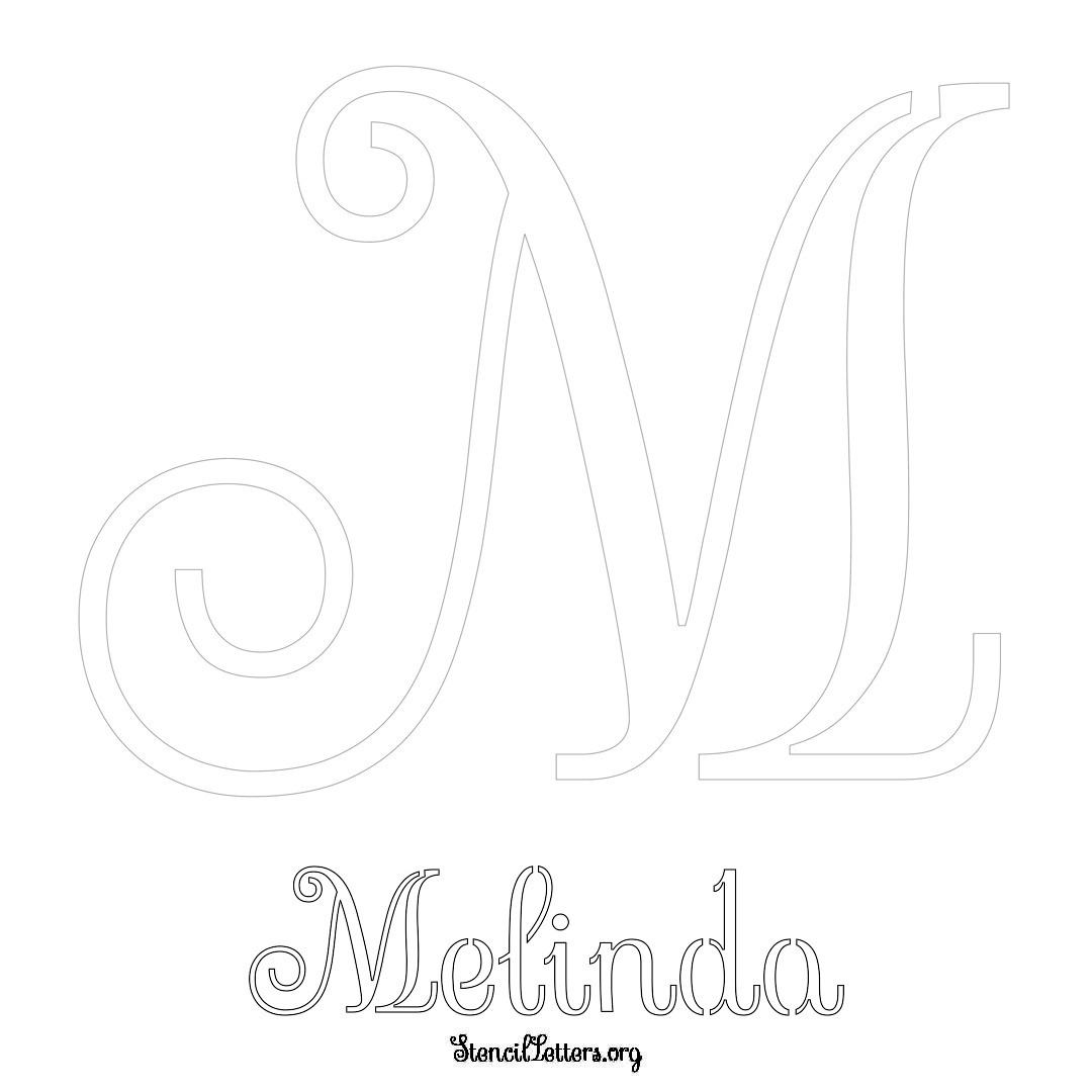 Melinda printable name initial stencil in Ornamental Cursive Lettering