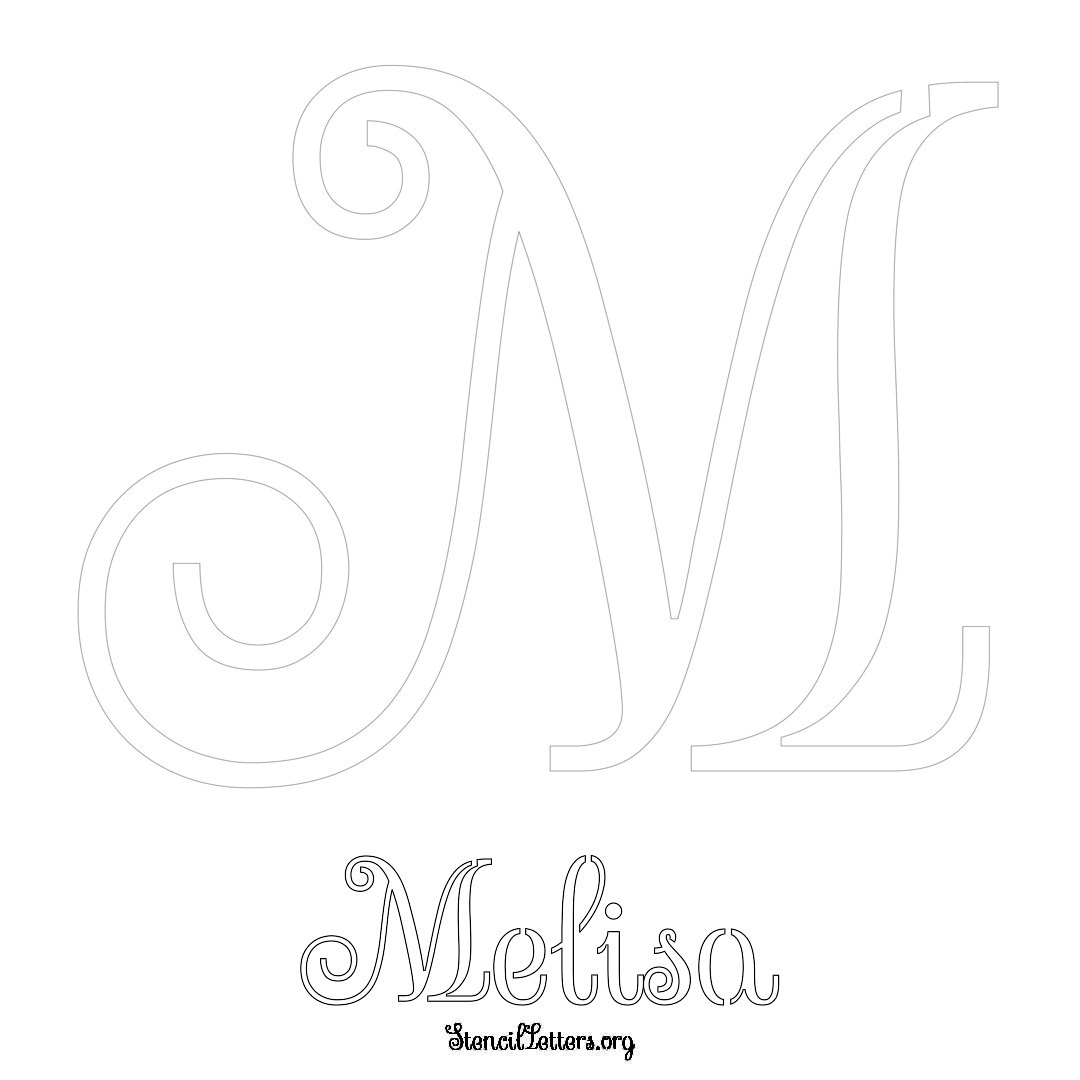 Melisa printable name initial stencil in Ornamental Cursive Lettering