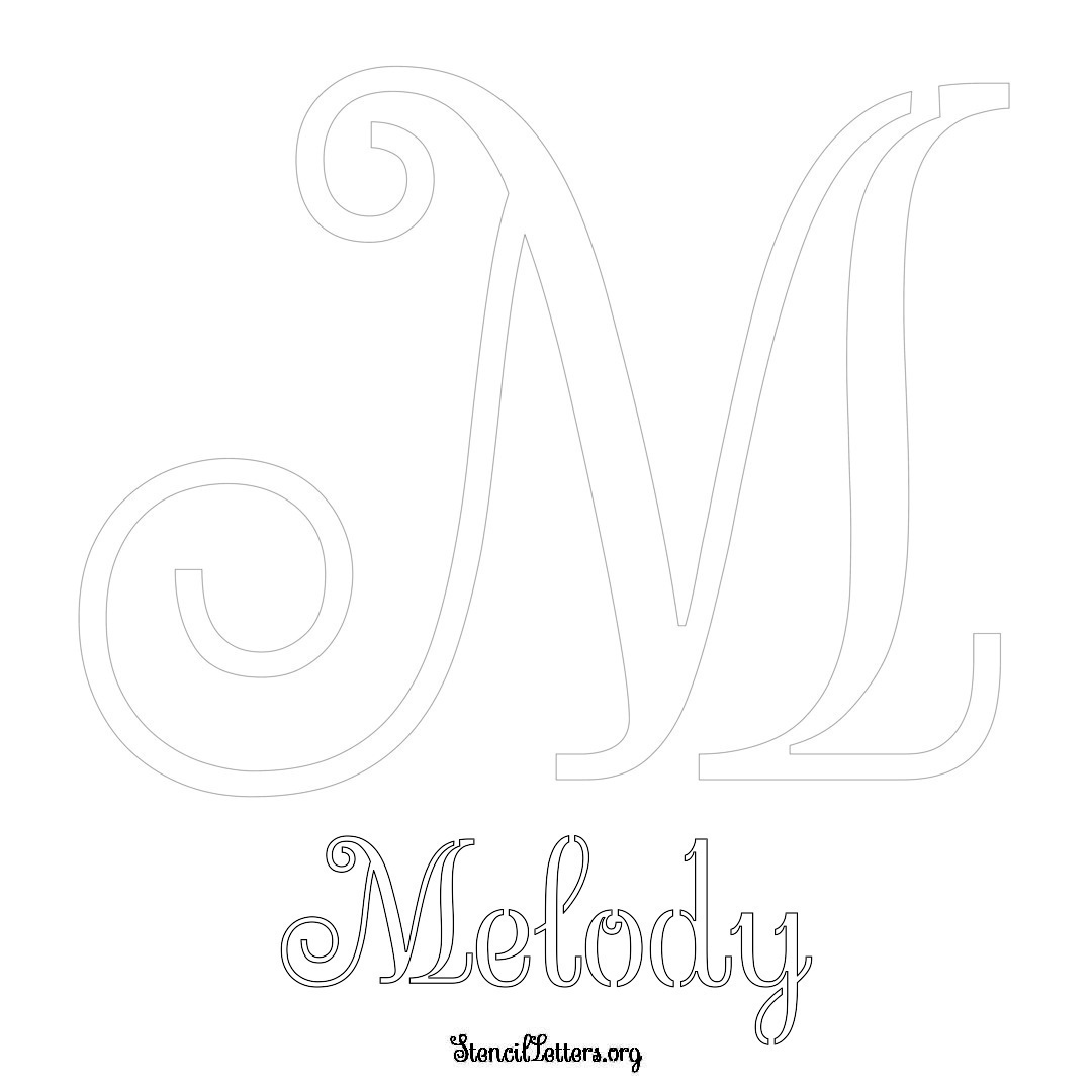 Melody printable name initial stencil in Ornamental Cursive Lettering