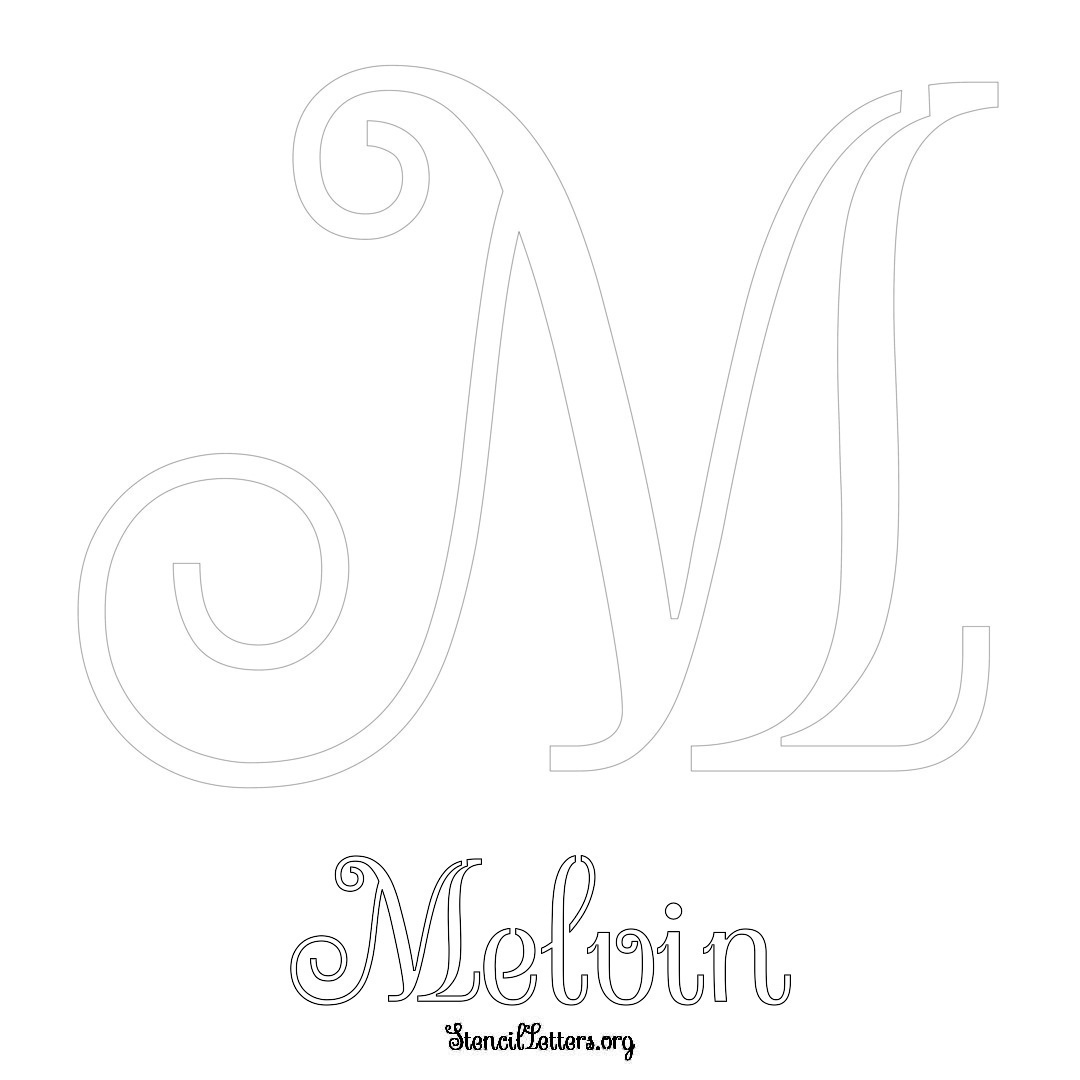 Melvin printable name initial stencil in Ornamental Cursive Lettering