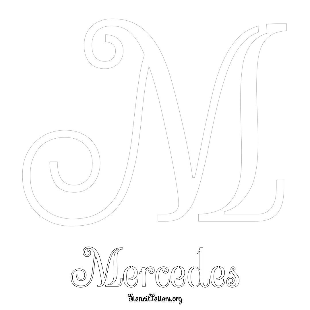 Mercedes printable name initial stencil in Ornamental Cursive Lettering