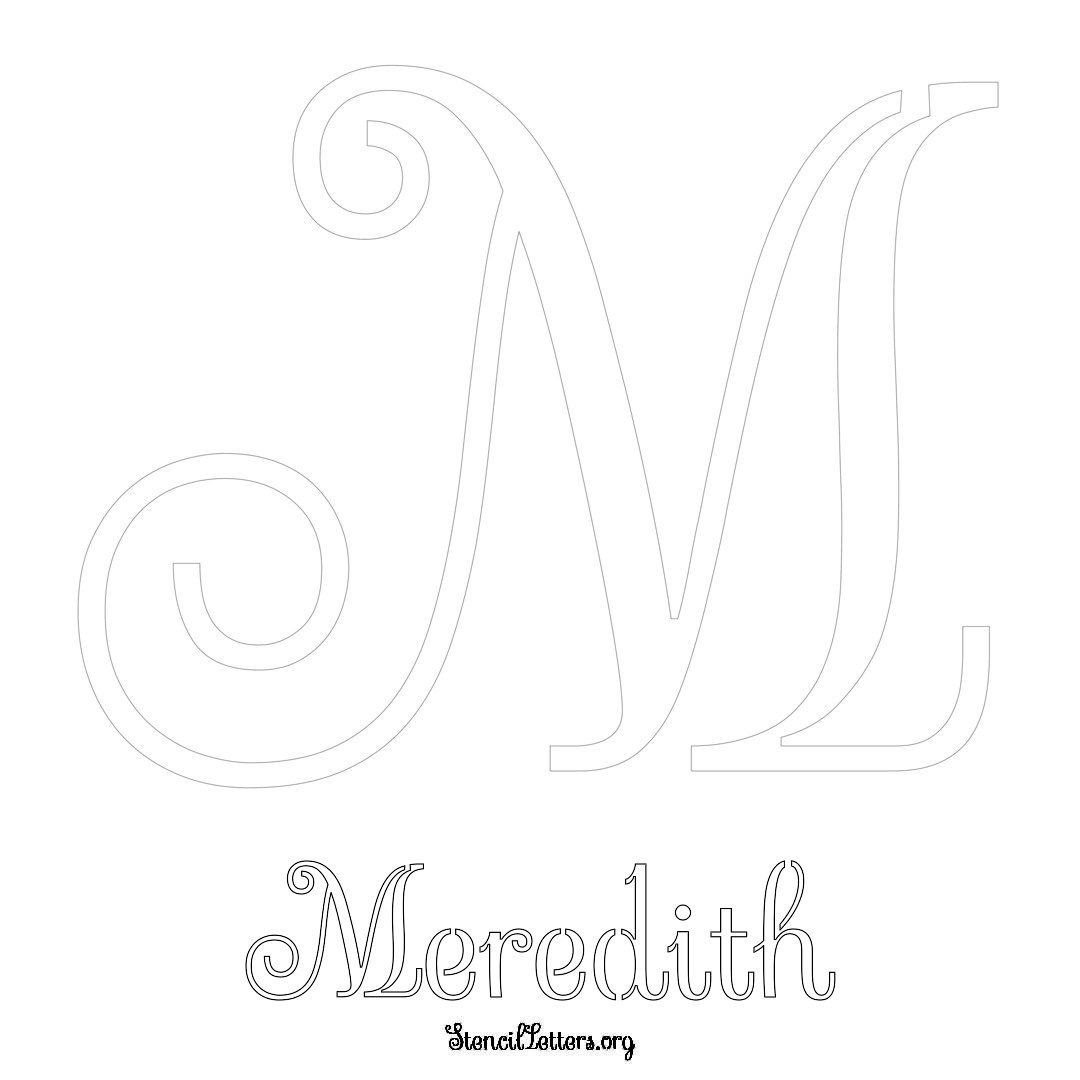 Meredith printable name initial stencil in Ornamental Cursive Lettering
