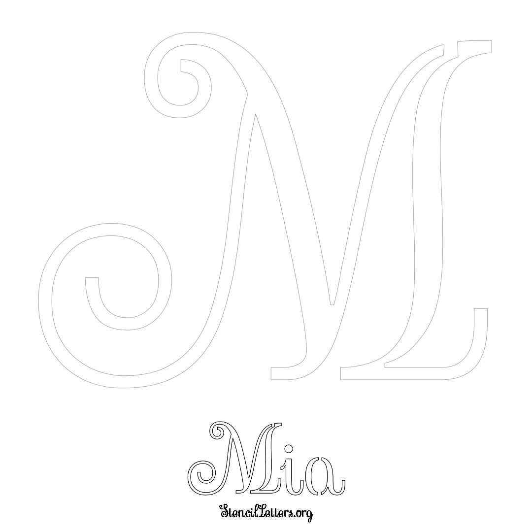 Mia printable name initial stencil in Ornamental Cursive Lettering