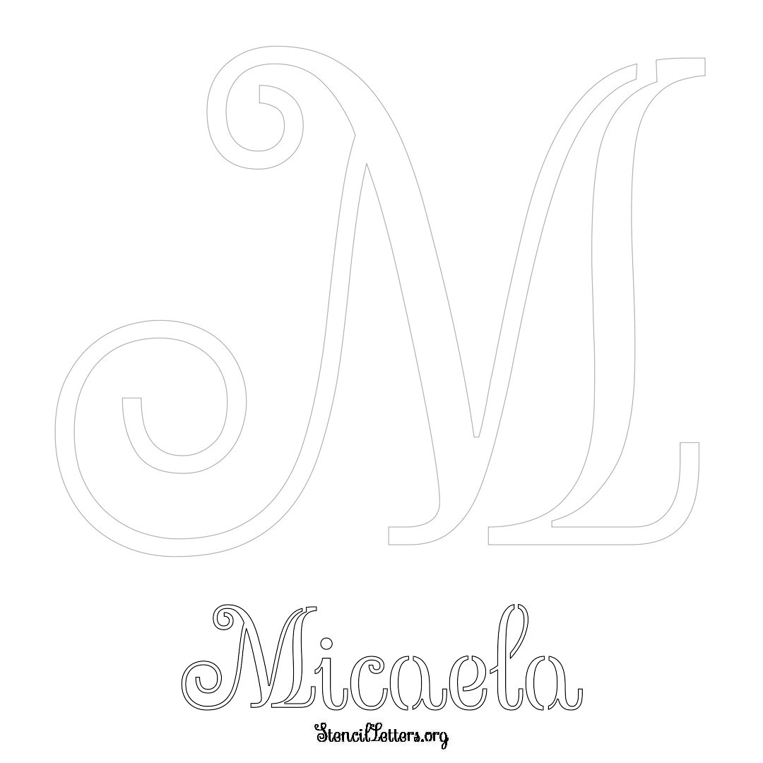 Micaela printable name initial stencil in Ornamental Cursive Lettering