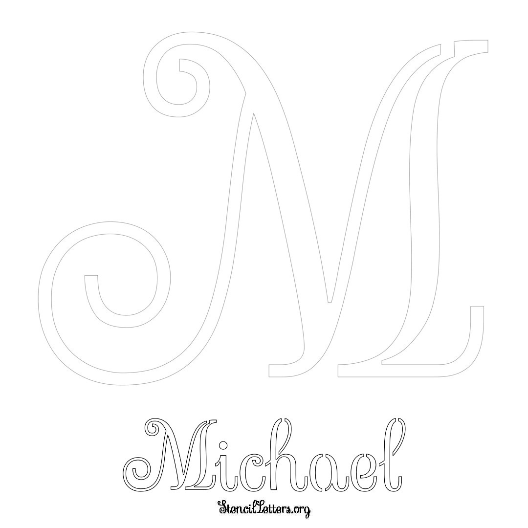Michael printable name initial stencil in Ornamental Cursive Lettering