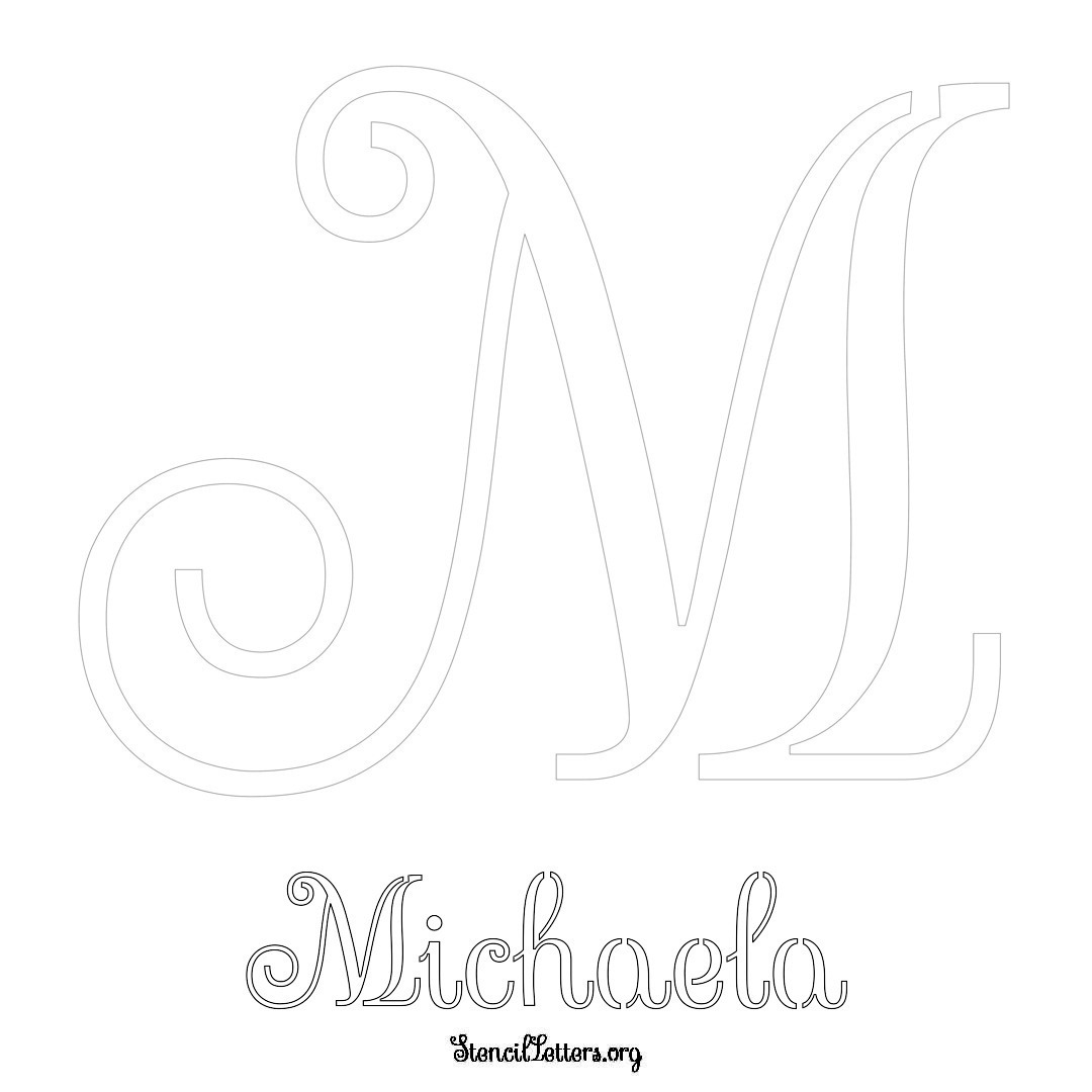 Michaela printable name initial stencil in Ornamental Cursive Lettering