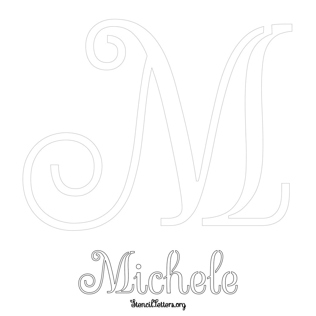 Michele printable name initial stencil in Ornamental Cursive Lettering