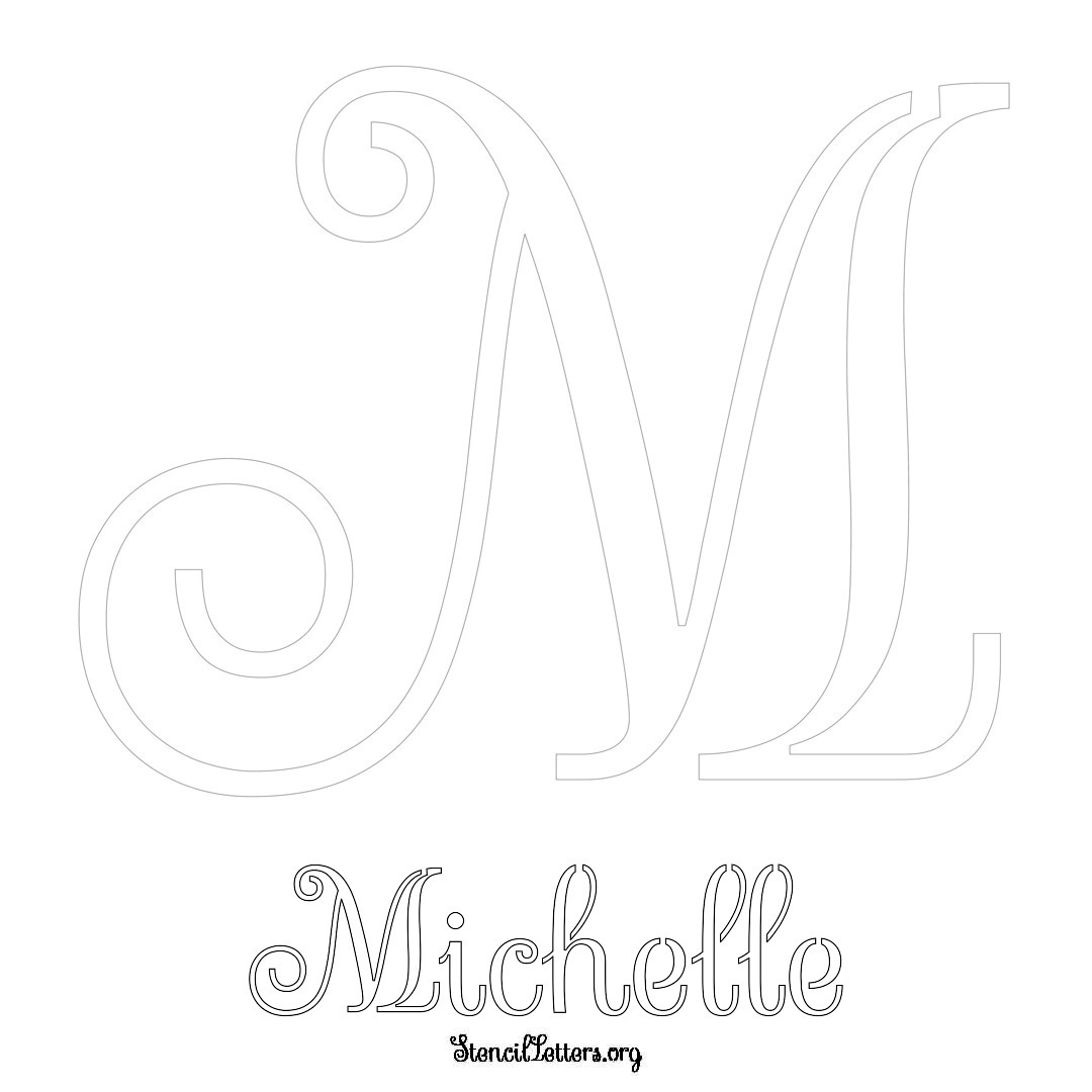 Michelle printable name initial stencil in Ornamental Cursive Lettering