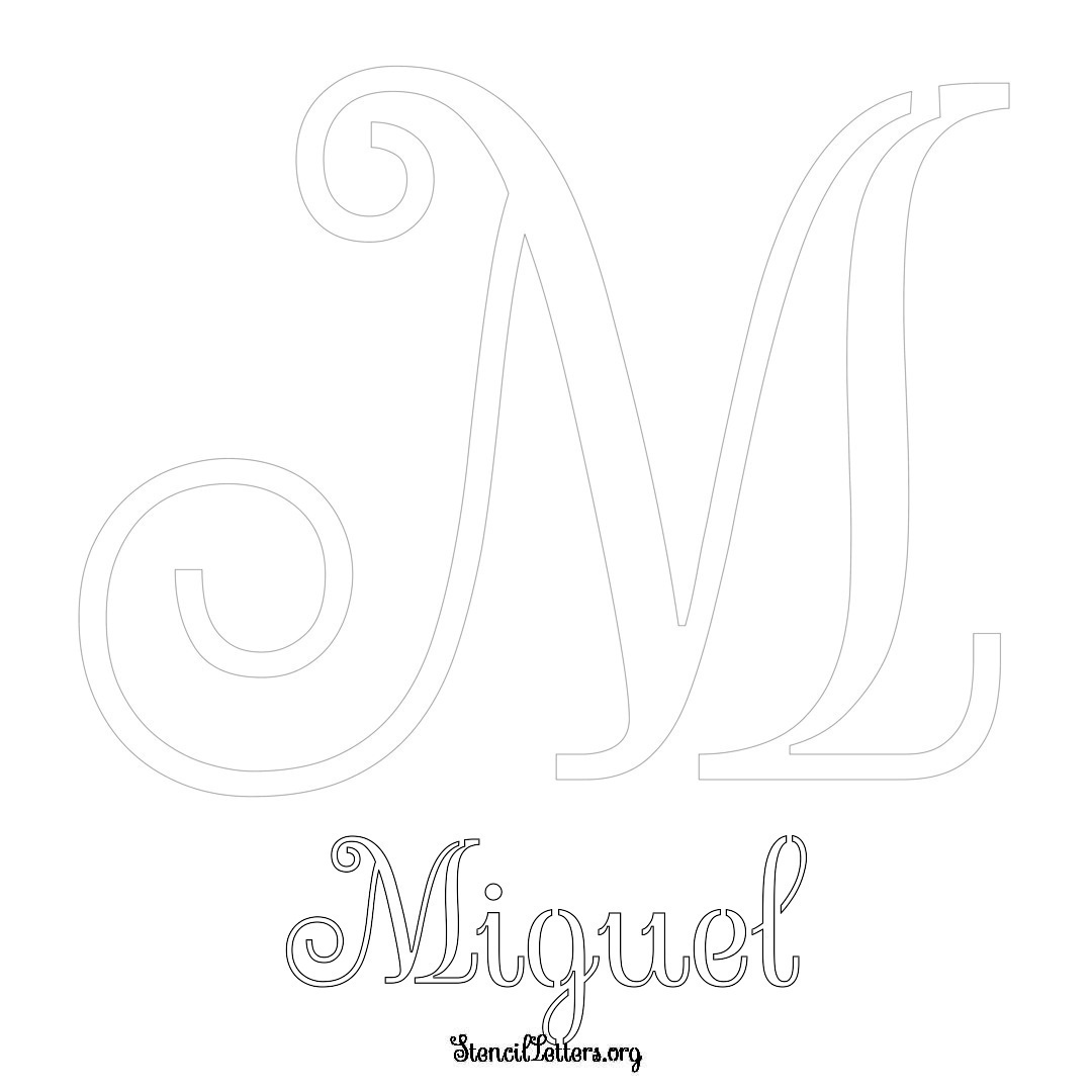 Miguel printable name initial stencil in Ornamental Cursive Lettering