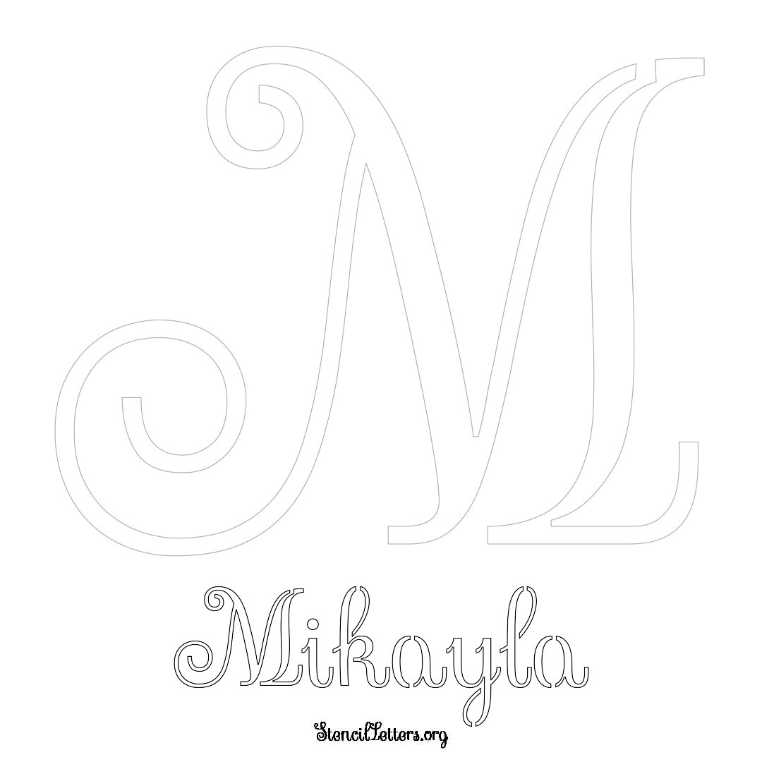 Mikayla printable name initial stencil in Ornamental Cursive Lettering