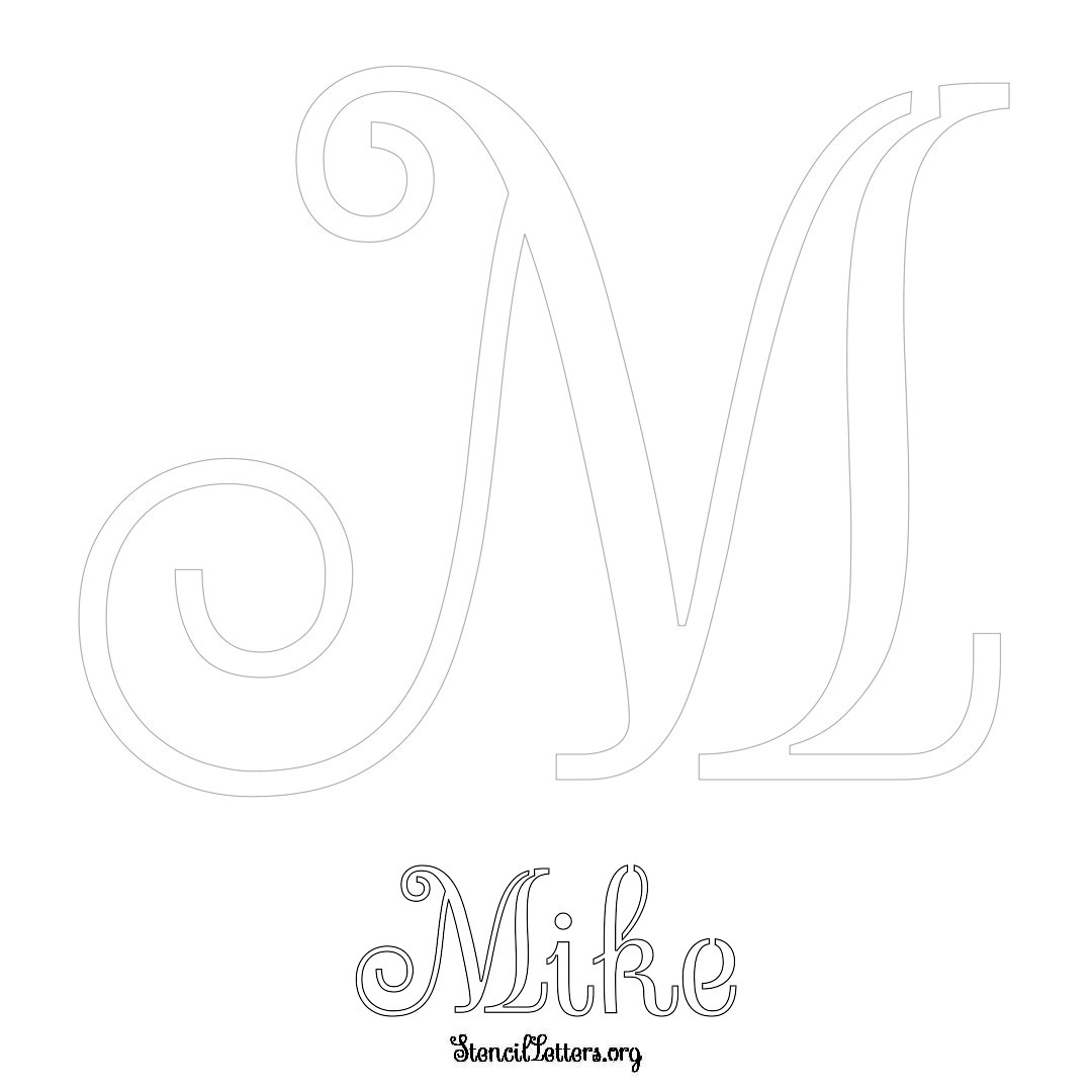 Mike printable name initial stencil in Ornamental Cursive Lettering