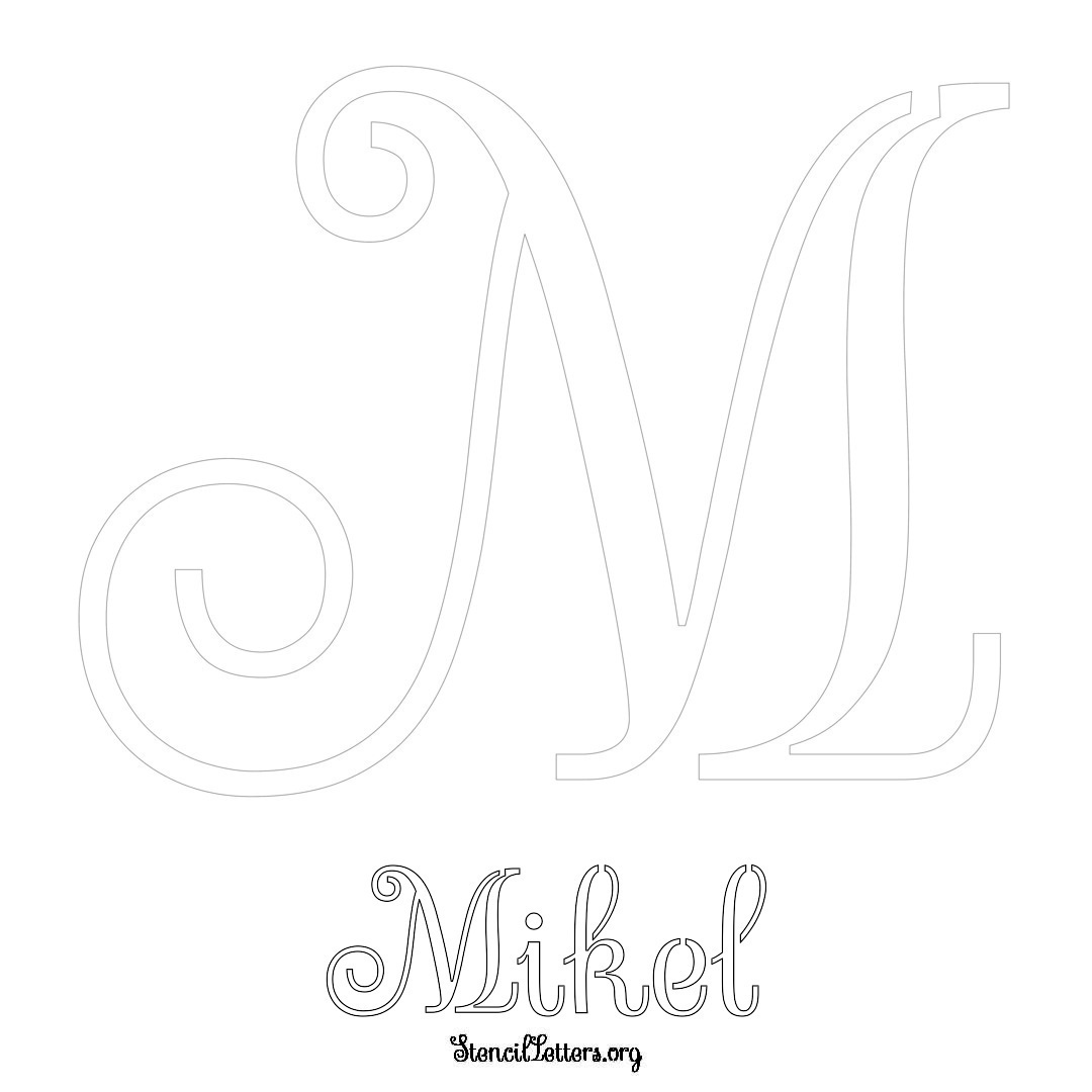 Mikel printable name initial stencil in Ornamental Cursive Lettering