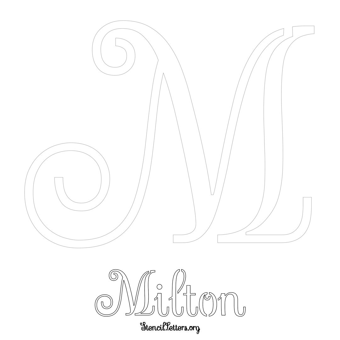 Milton printable name initial stencil in Ornamental Cursive Lettering