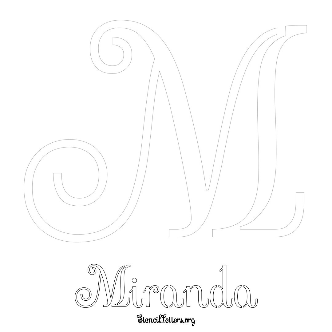 Miranda printable name initial stencil in Ornamental Cursive Lettering