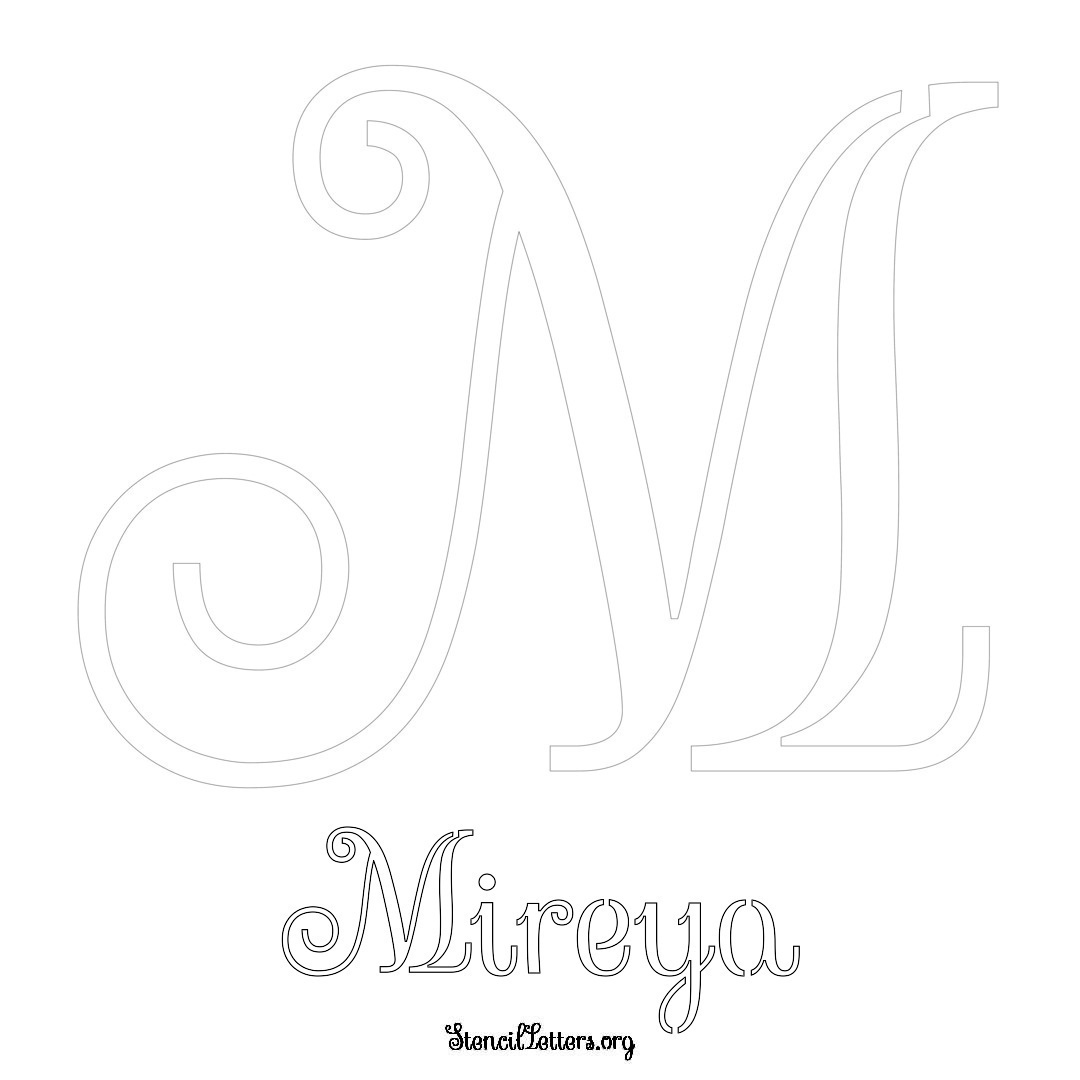 Mireya printable name initial stencil in Ornamental Cursive Lettering