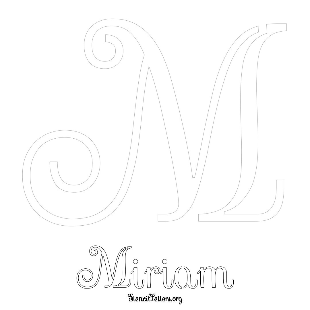 Miriam printable name initial stencil in Ornamental Cursive Lettering