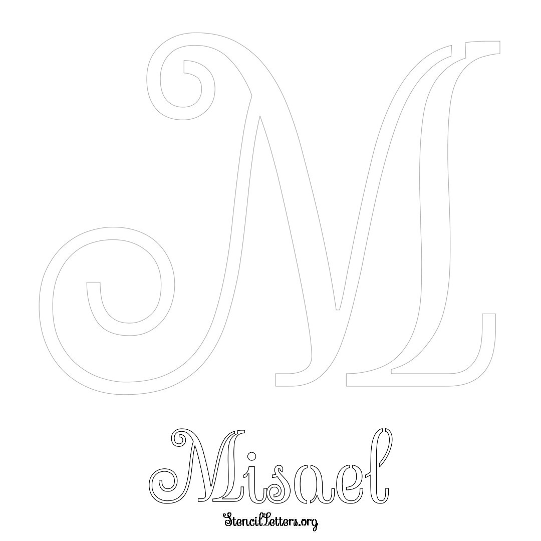 Misael printable name initial stencil in Ornamental Cursive Lettering