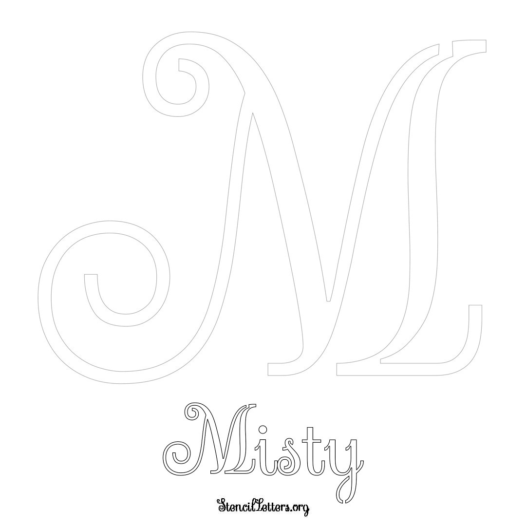 Misty printable name initial stencil in Ornamental Cursive Lettering