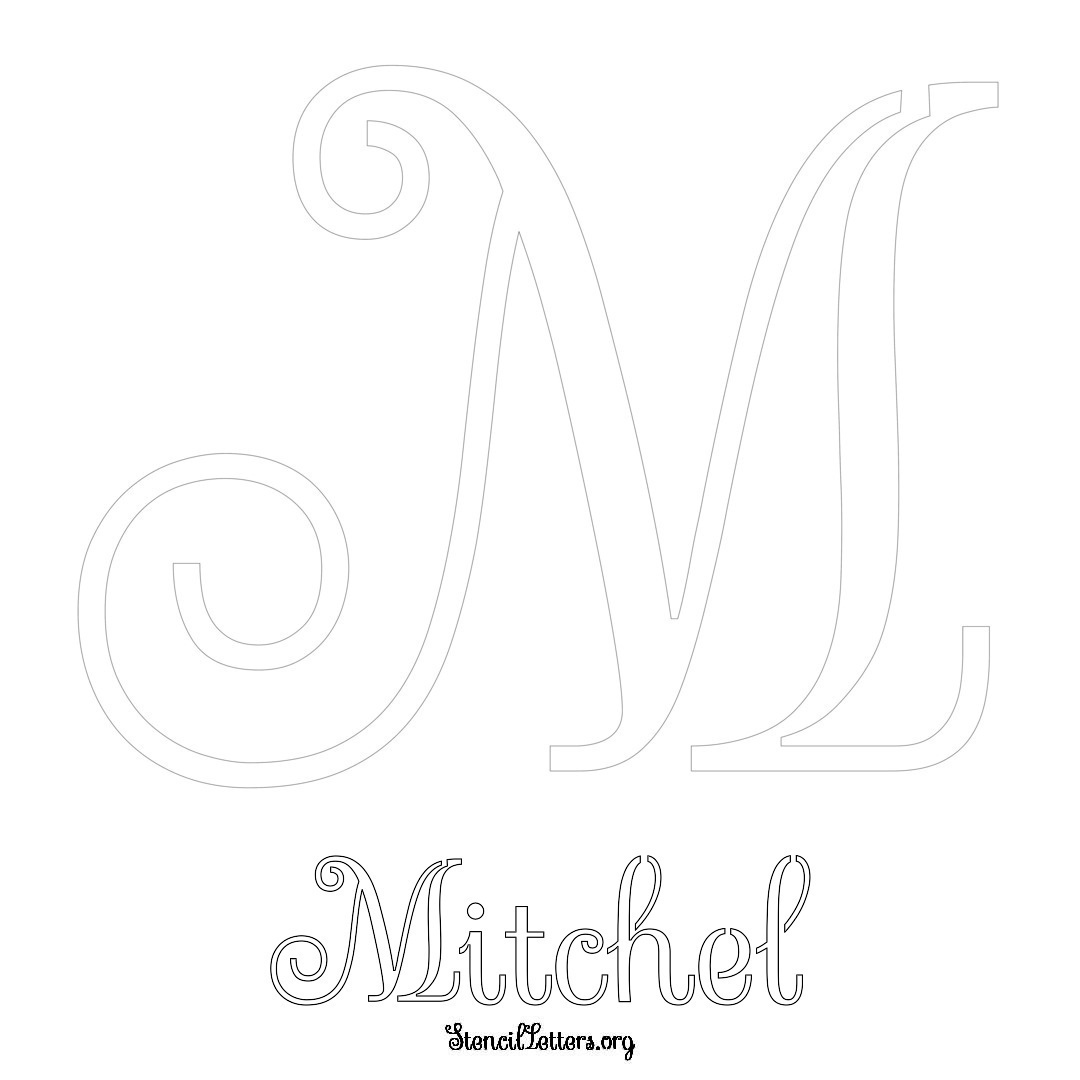 Mitchel printable name initial stencil in Ornamental Cursive Lettering