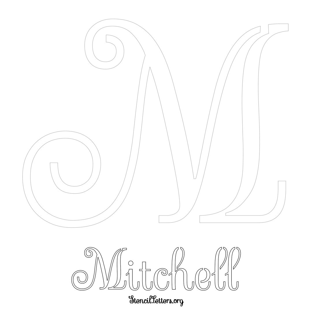 Mitchell printable name initial stencil in Ornamental Cursive Lettering