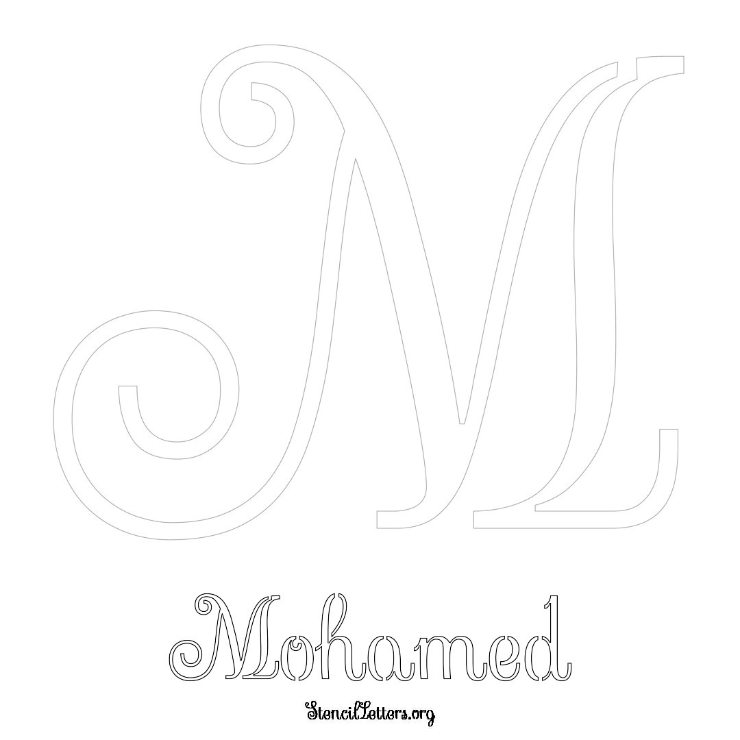 Mohamed printable name initial stencil in Ornamental Cursive Lettering