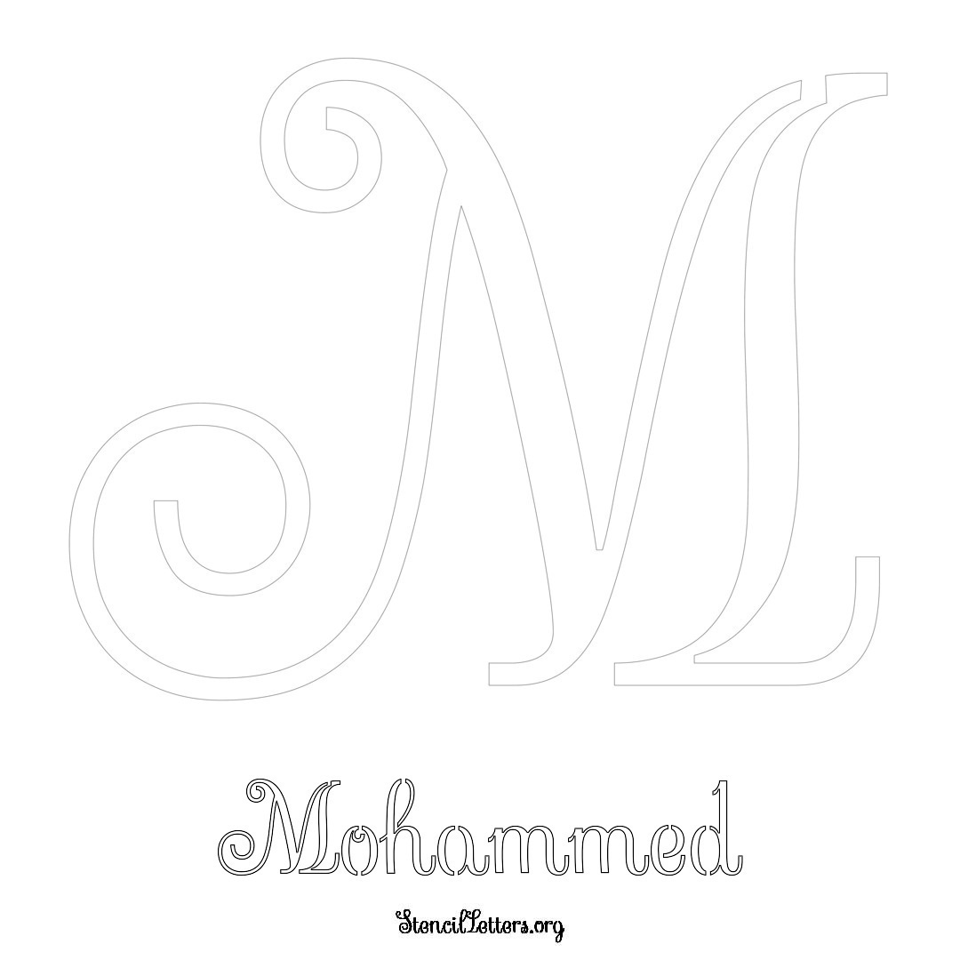 Mohammed printable name initial stencil in Ornamental Cursive Lettering
