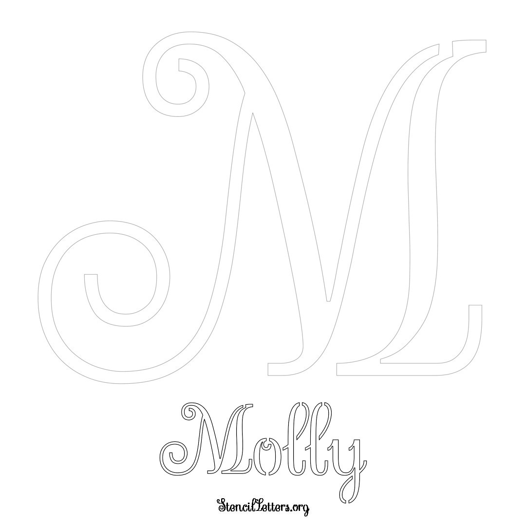 Molly printable name initial stencil in Ornamental Cursive Lettering