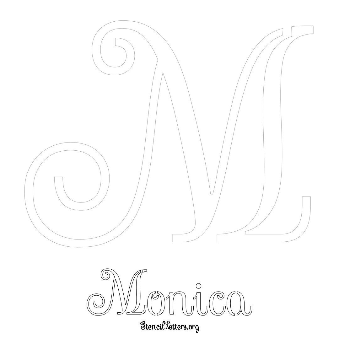 Monica printable name initial stencil in Ornamental Cursive Lettering