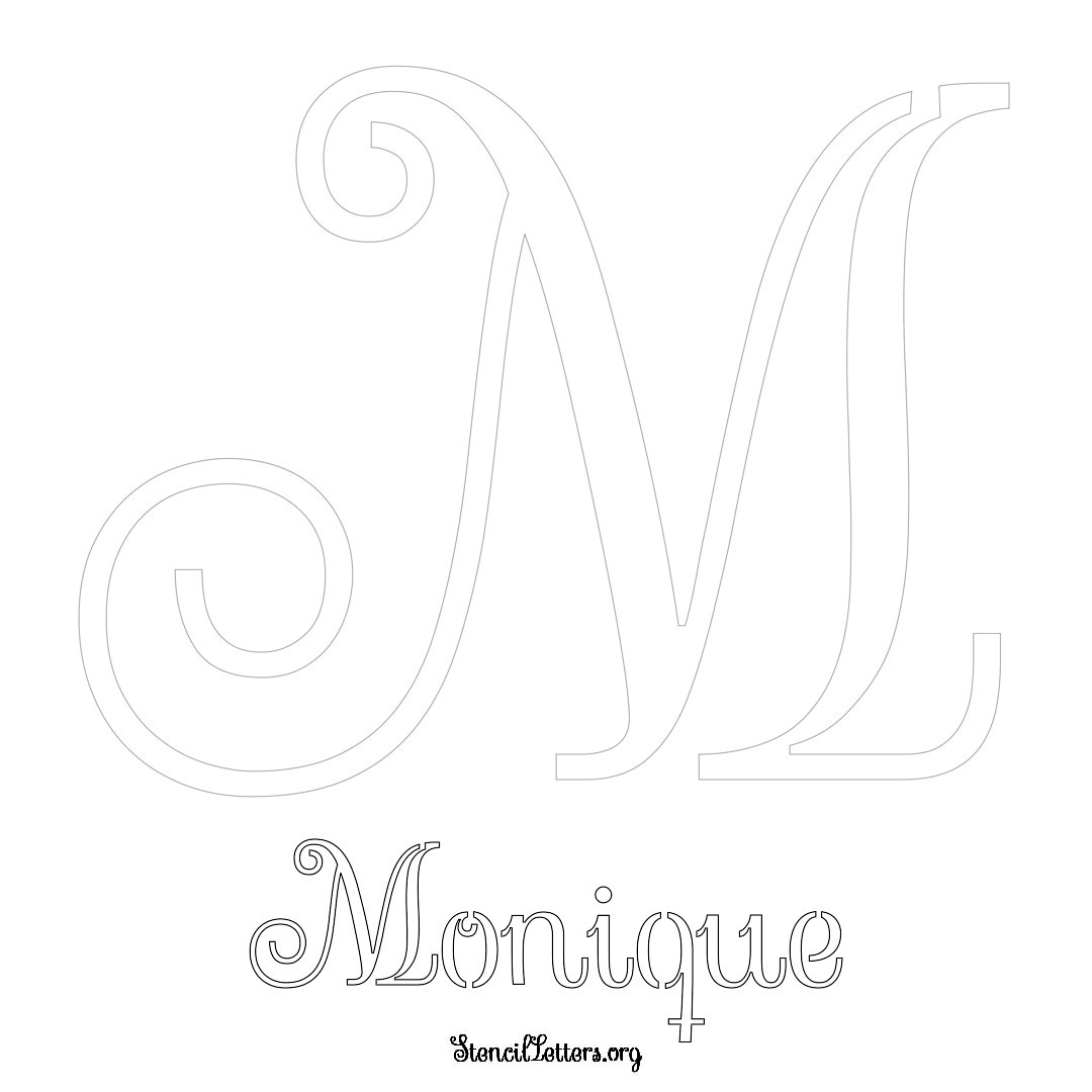 Monique printable name initial stencil in Ornamental Cursive Lettering