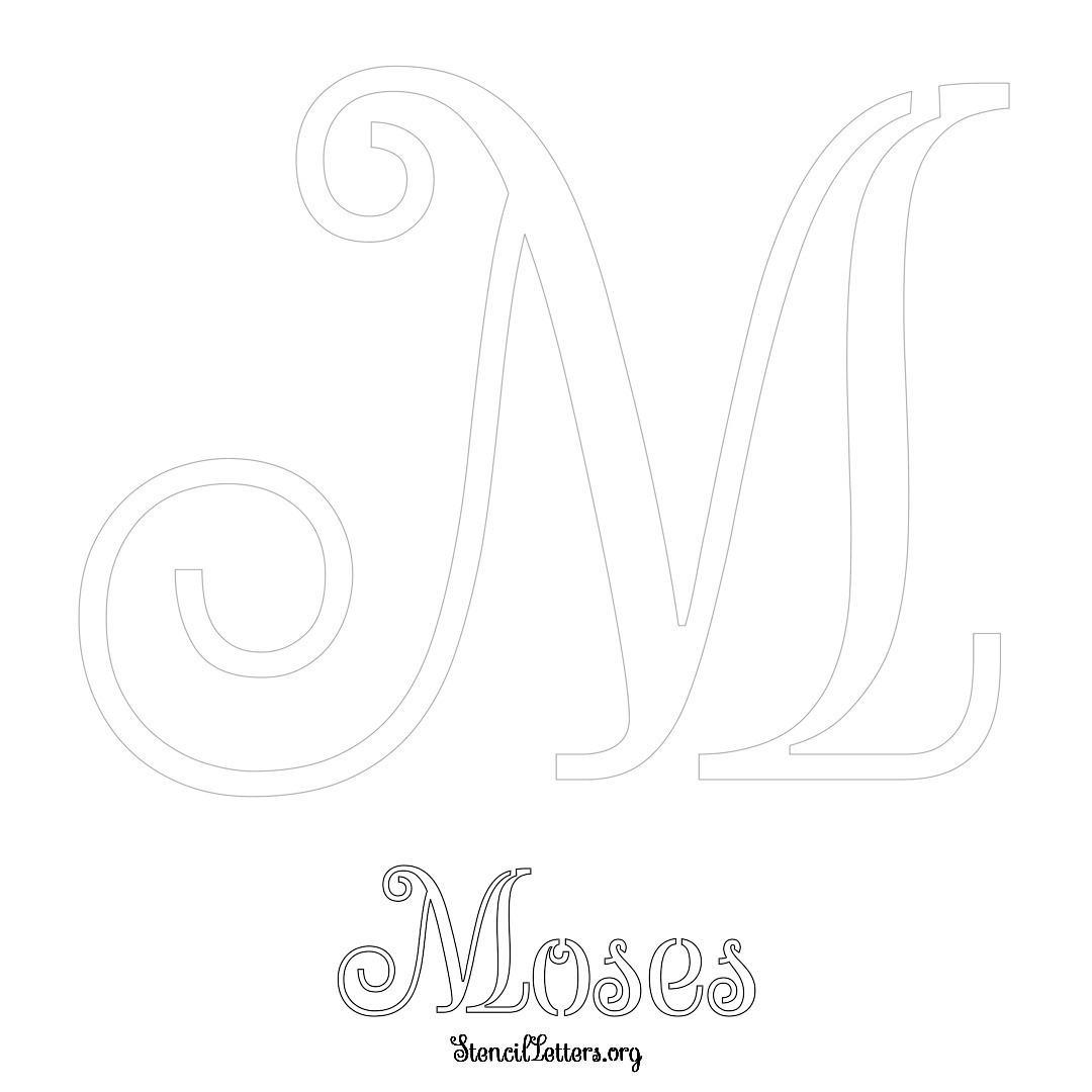 Moses printable name initial stencil in Ornamental Cursive Lettering