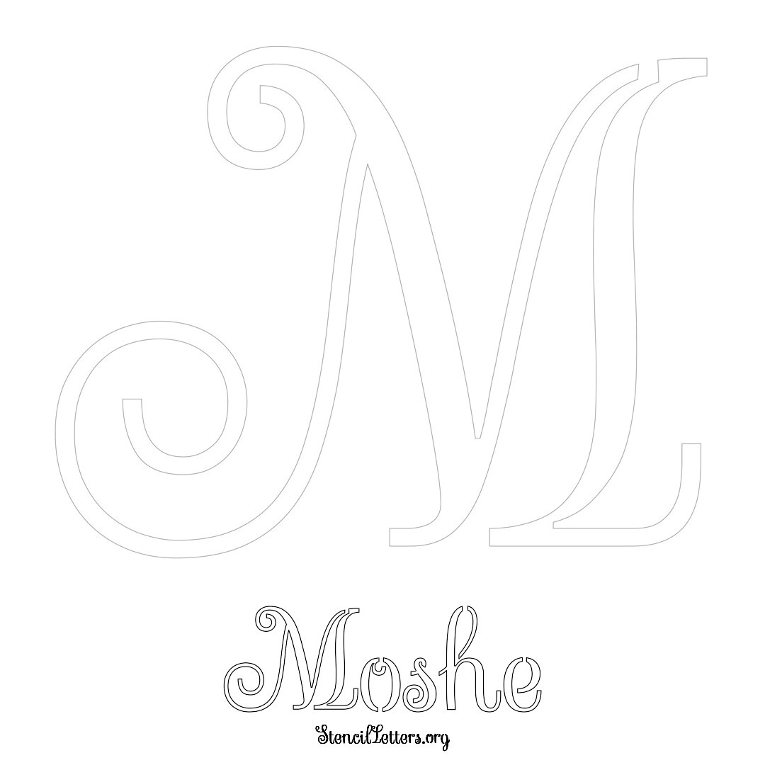 Moshe printable name initial stencil in Ornamental Cursive Lettering