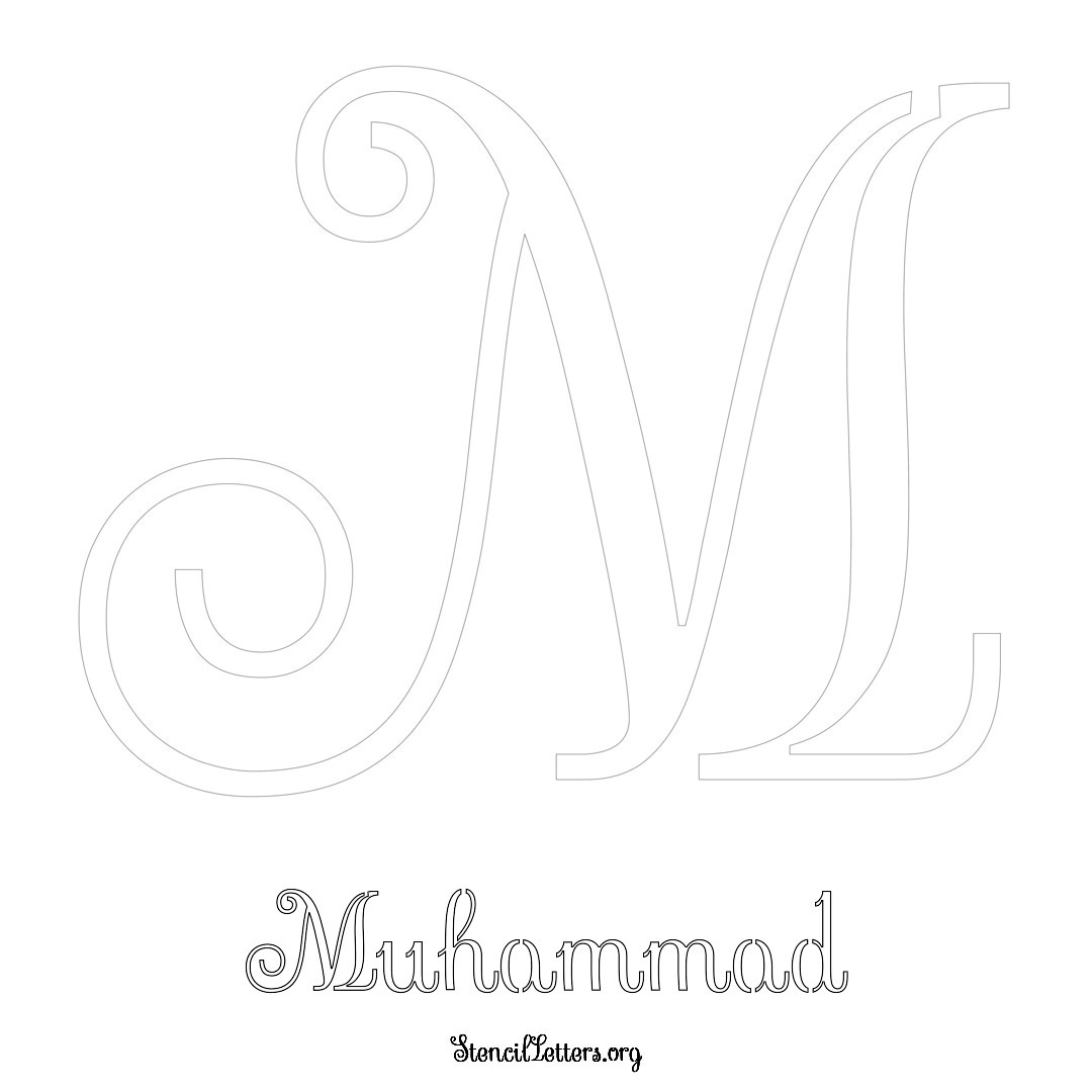Muhammad printable name initial stencil in Ornamental Cursive Lettering
