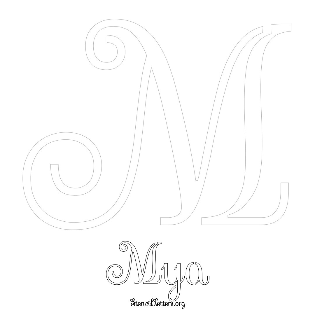 Mya printable name initial stencil in Ornamental Cursive Lettering