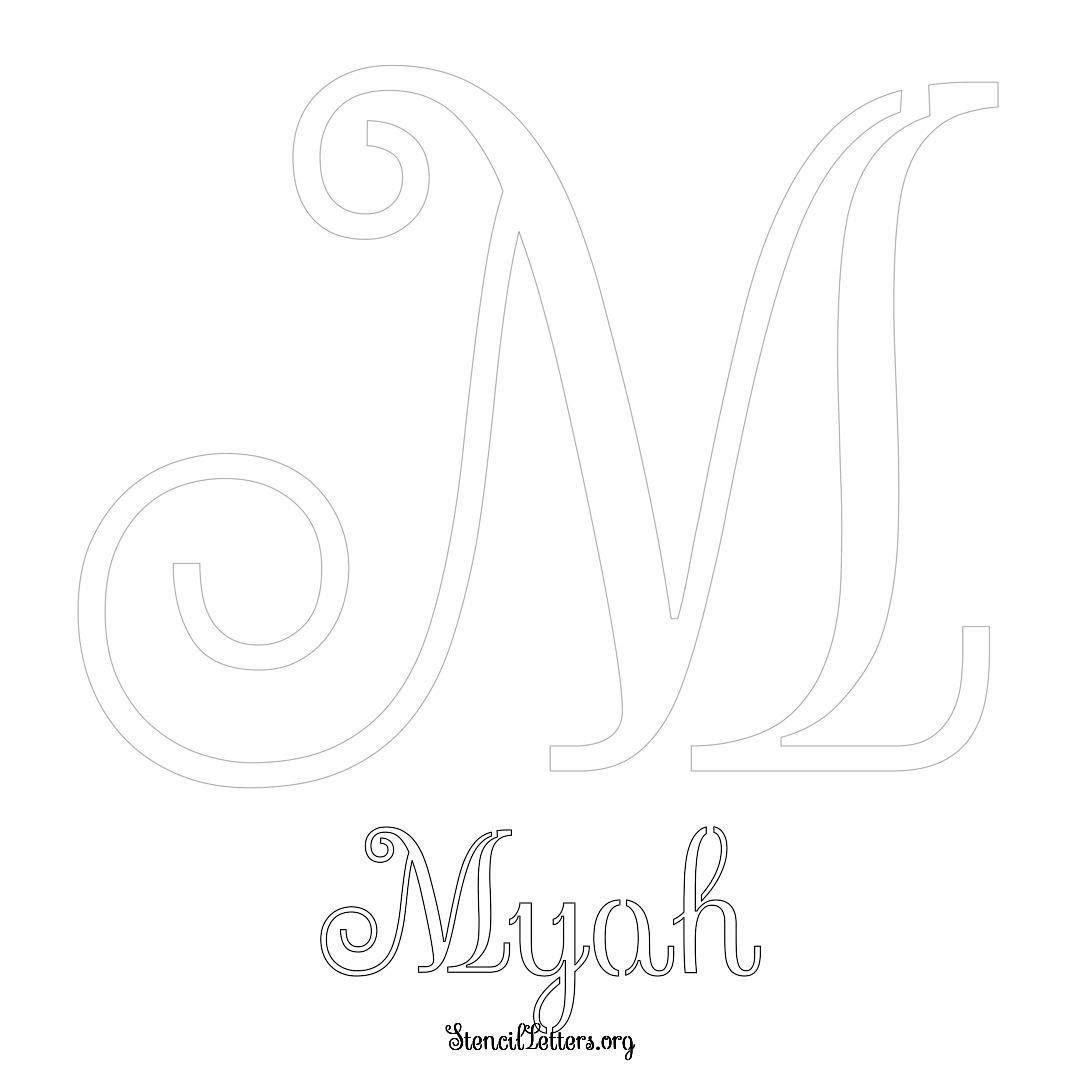 Myah printable name initial stencil in Ornamental Cursive Lettering