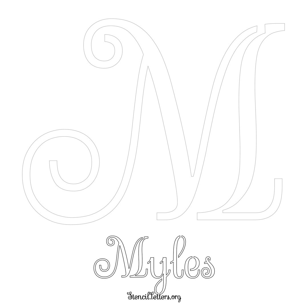 Myles printable name initial stencil in Ornamental Cursive Lettering