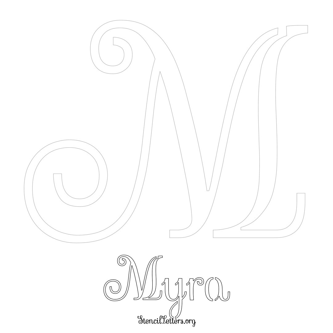 Myra printable name initial stencil in Ornamental Cursive Lettering