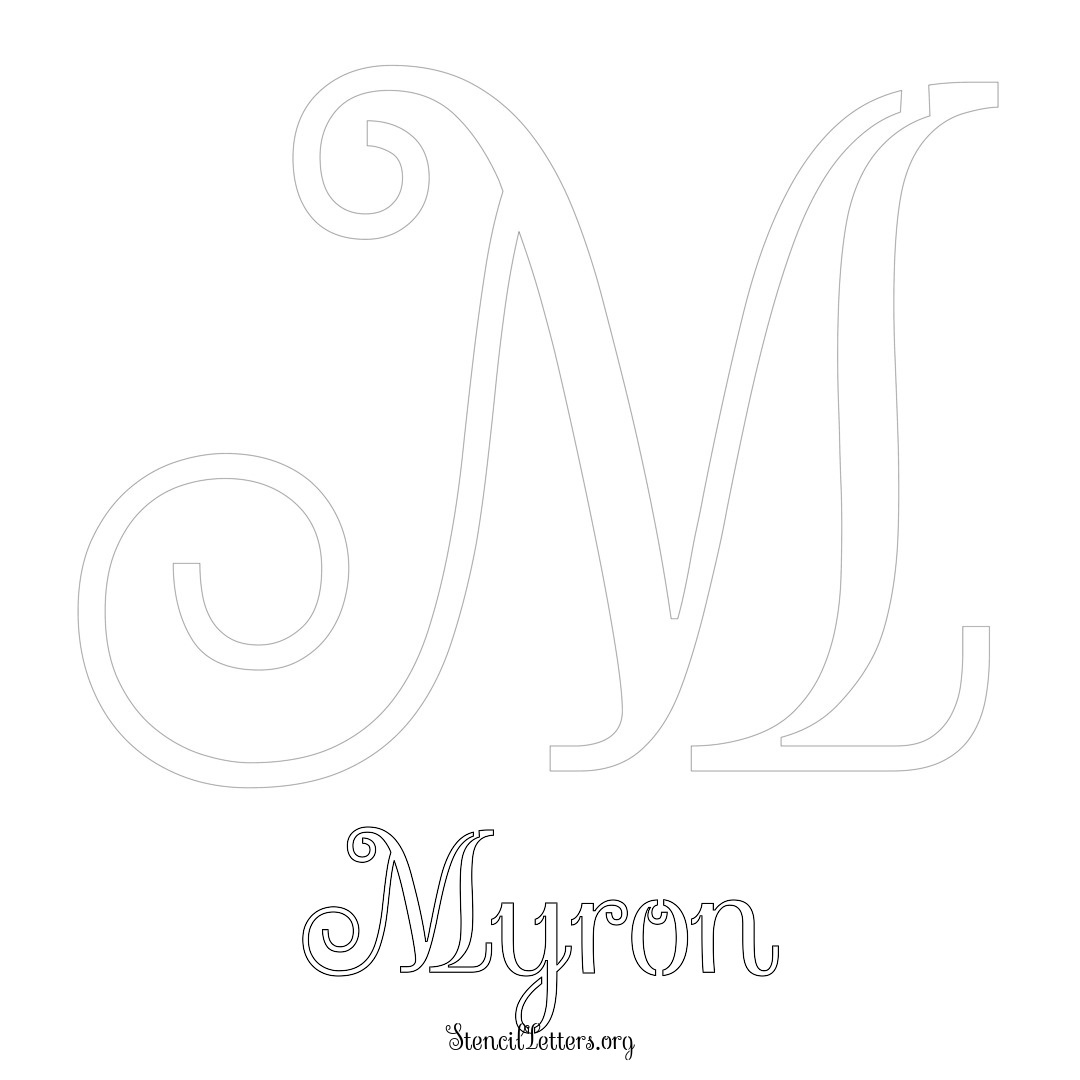 Myron printable name initial stencil in Ornamental Cursive Lettering