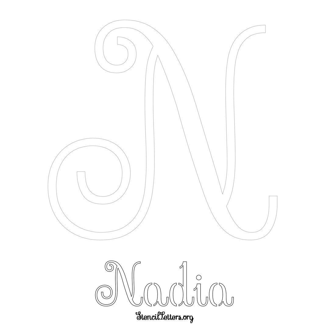 Nadia printable name initial stencil in Ornamental Cursive Lettering