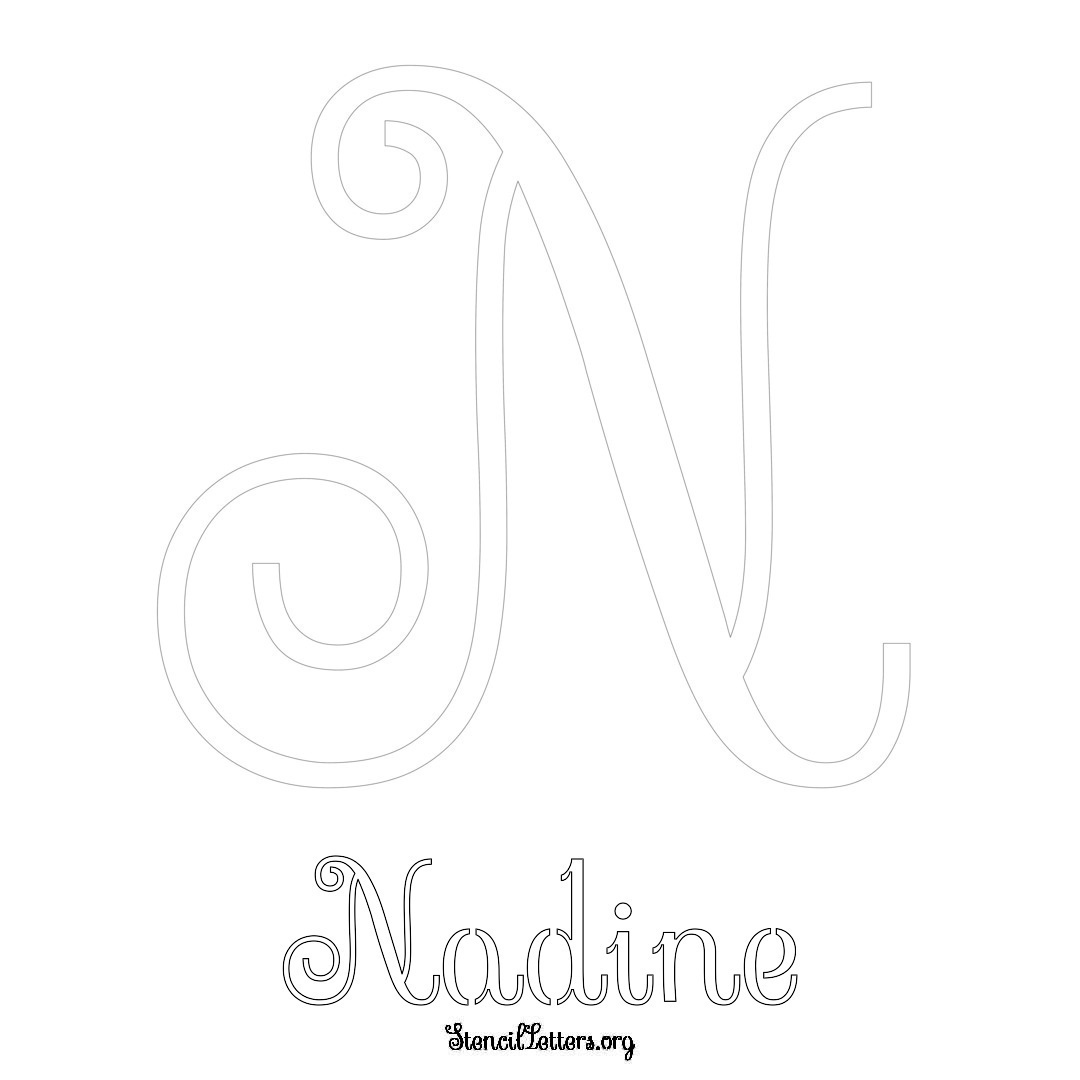 Nadine printable name initial stencil in Ornamental Cursive Lettering