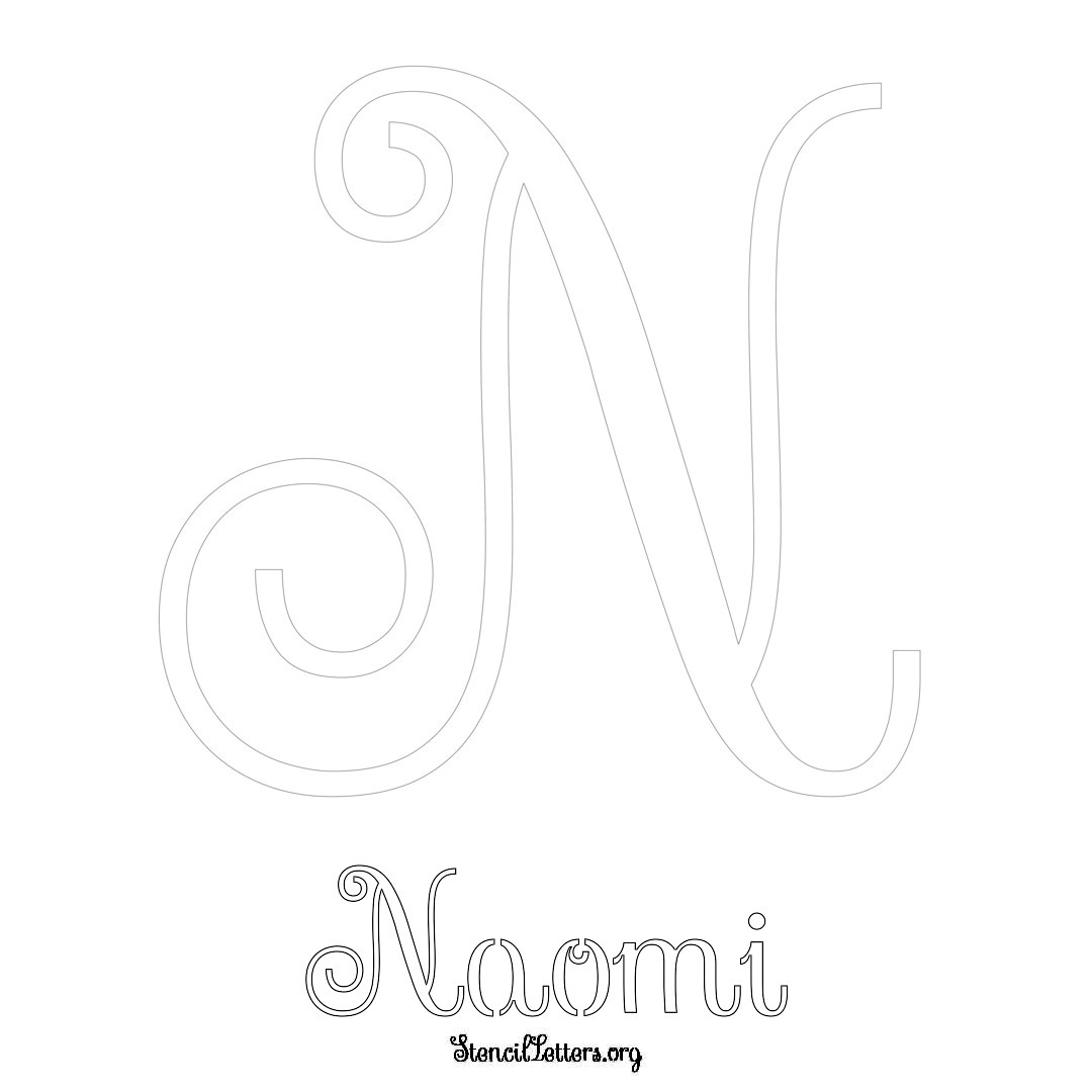 Naomi printable name initial stencil in Ornamental Cursive Lettering