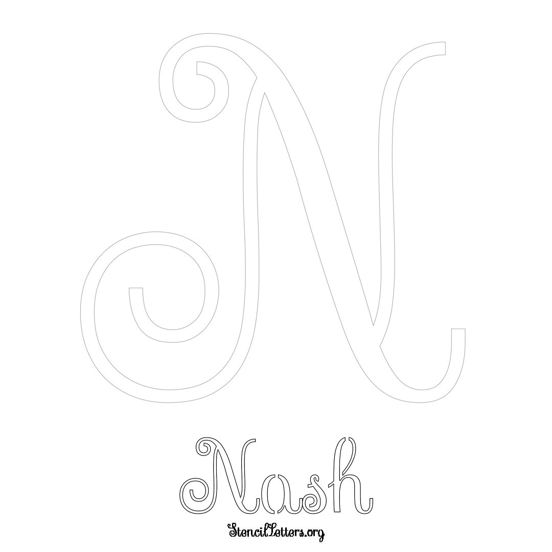 Nash printable name initial stencil in Ornamental Cursive Lettering