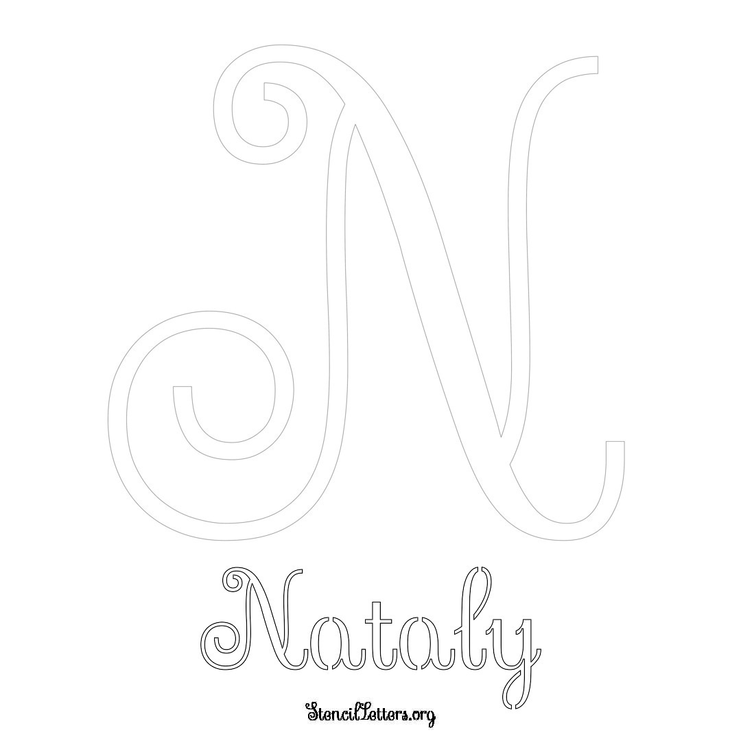 Nataly printable name initial stencil in Ornamental Cursive Lettering