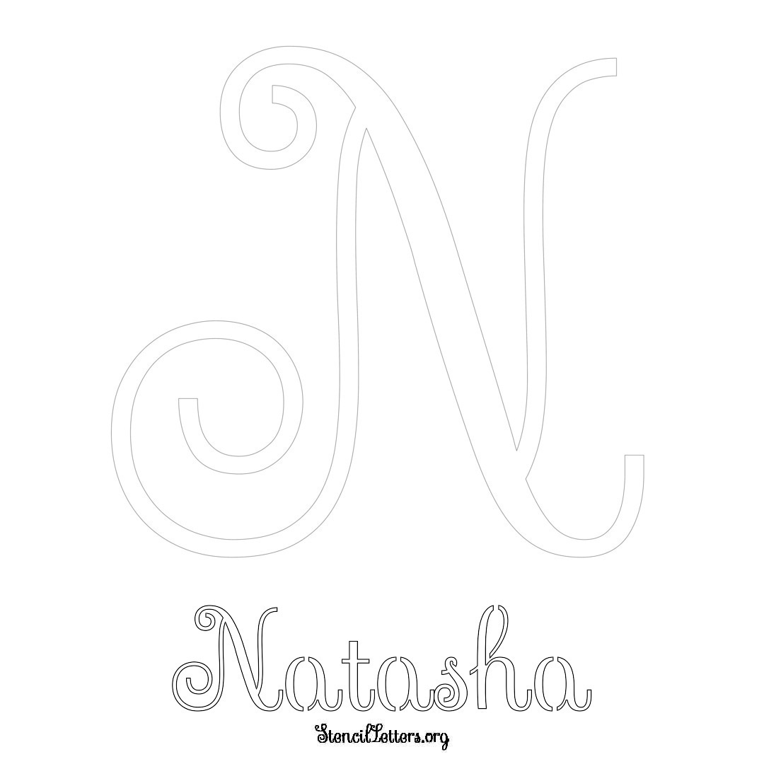 Natasha printable name initial stencil in Ornamental Cursive Lettering