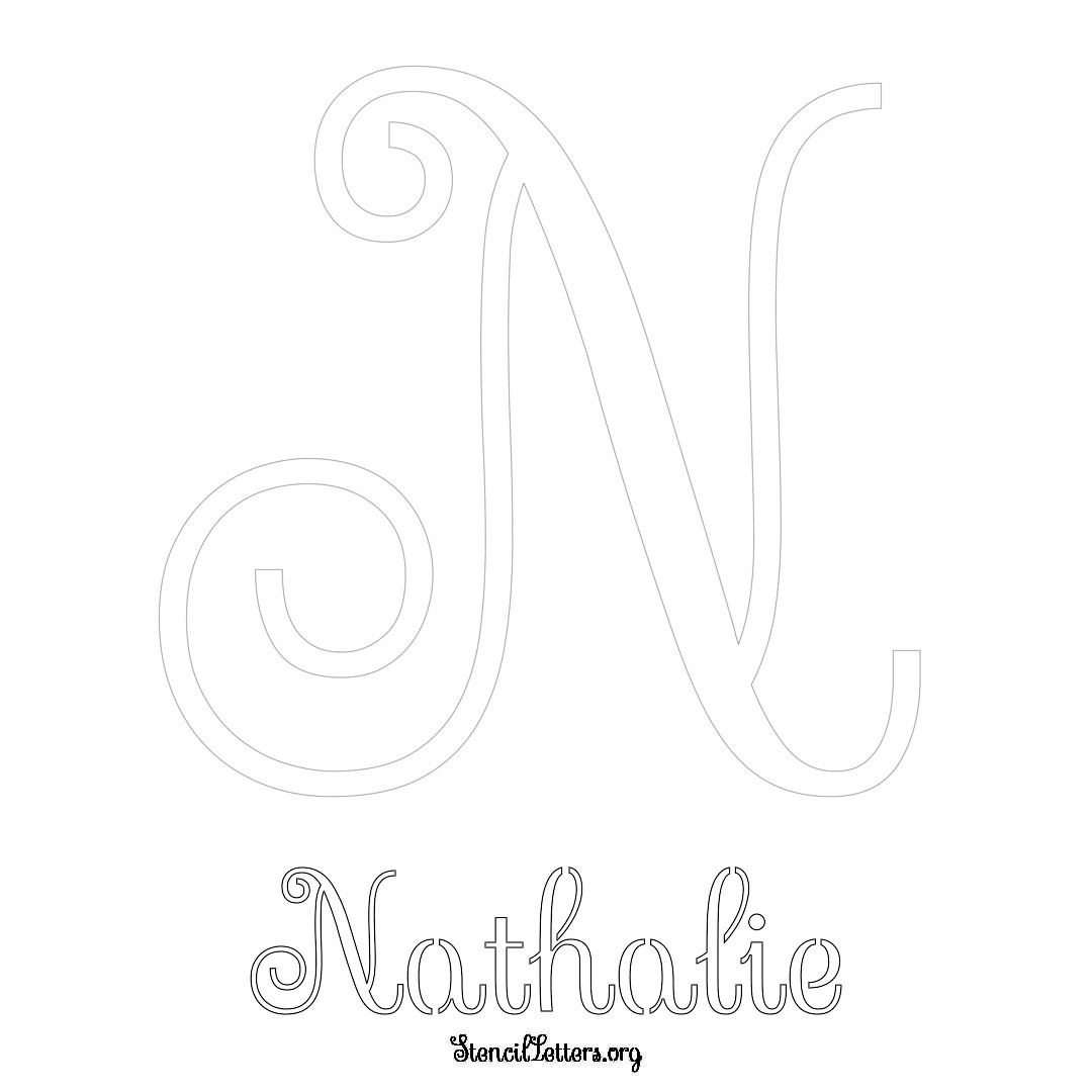 Nathalie printable name initial stencil in Ornamental Cursive Lettering