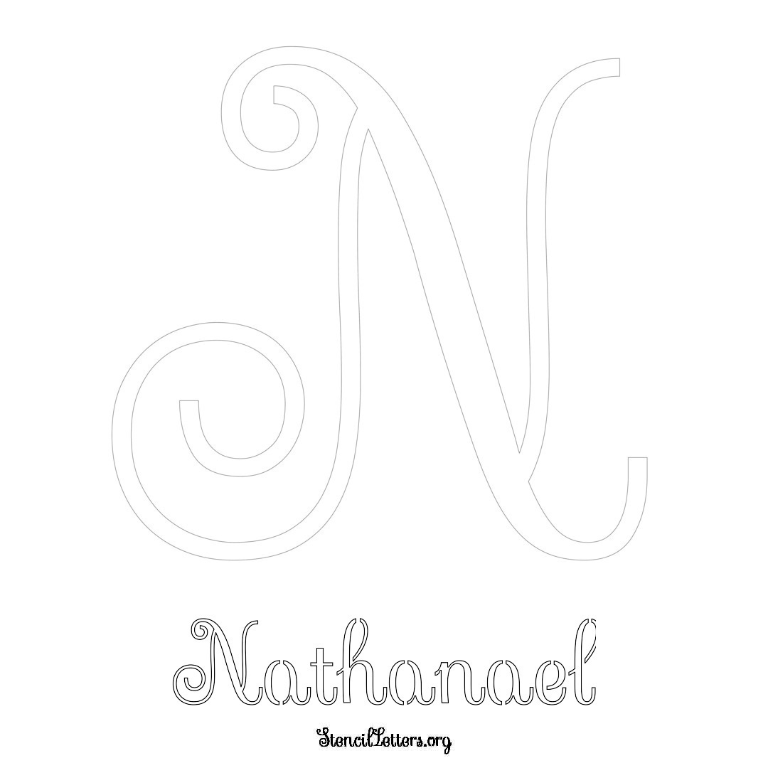 Nathanael printable name initial stencil in Ornamental Cursive Lettering